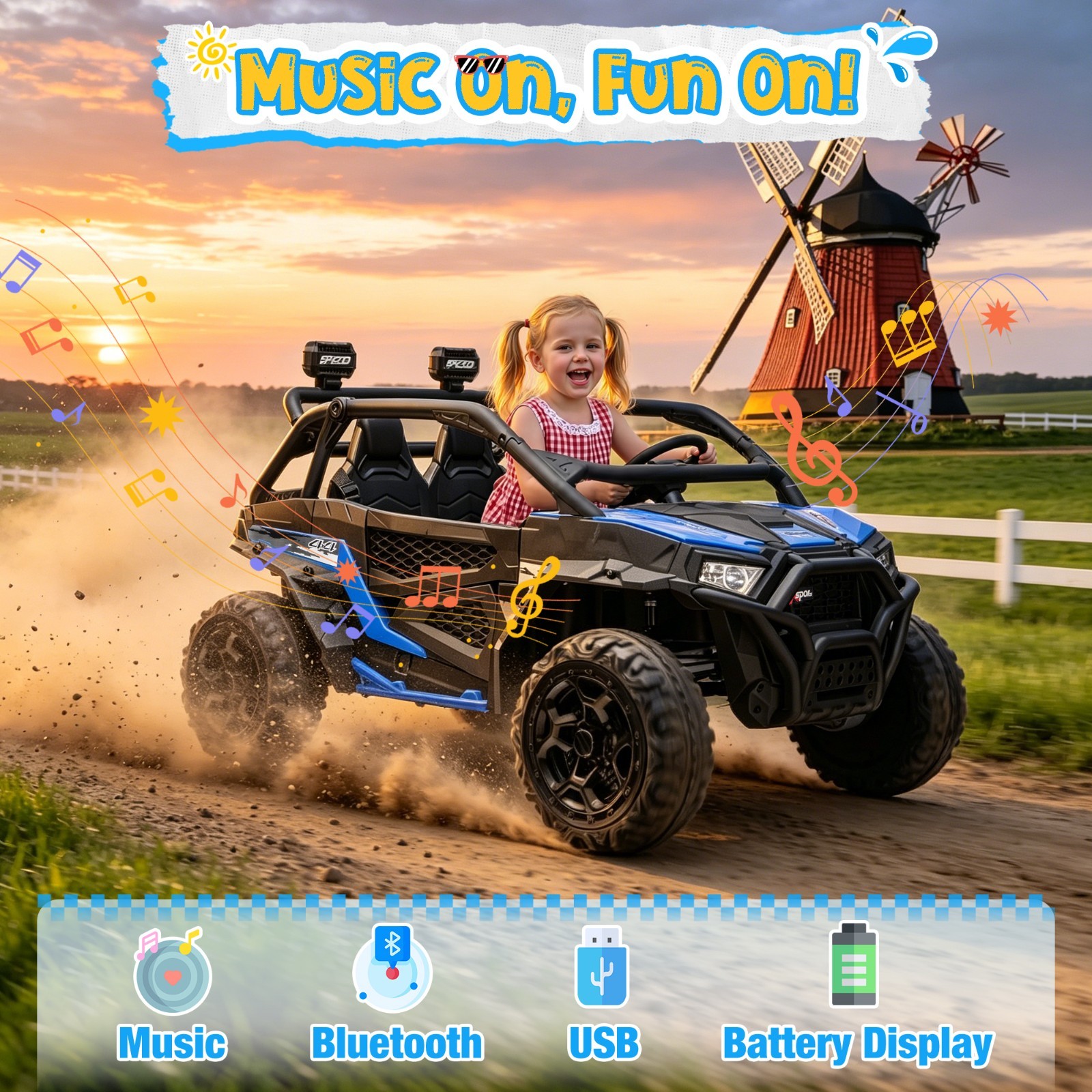 24V Ride On Car 800W Motors RC Bluetooth Spring Suspension LED Light Black