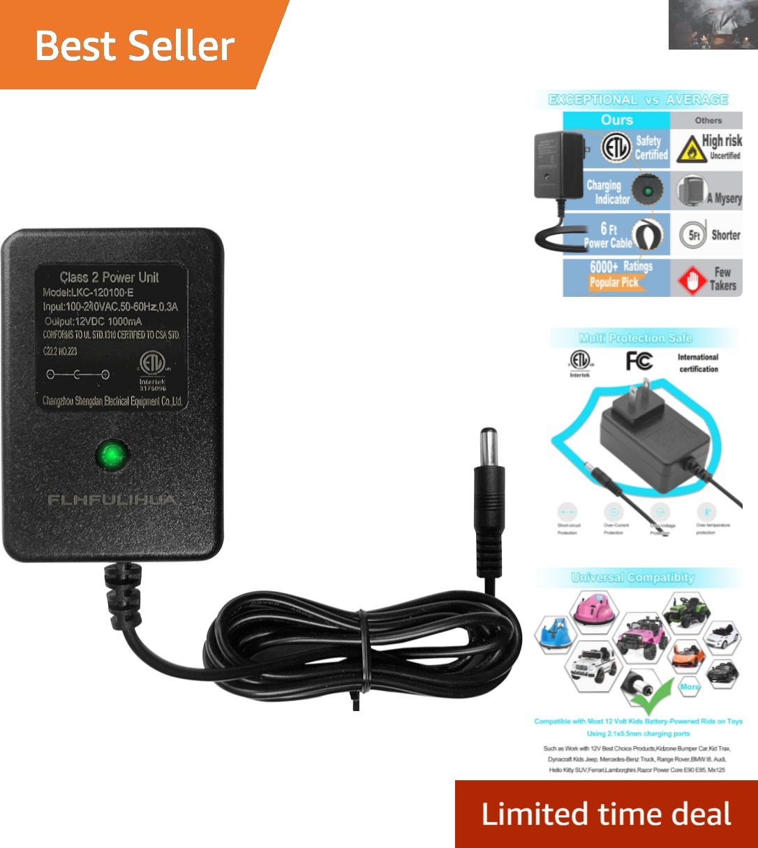 Fast Charging 12 Volt Battery Charger for Kid Trax, Dynacraft – Safety Assured