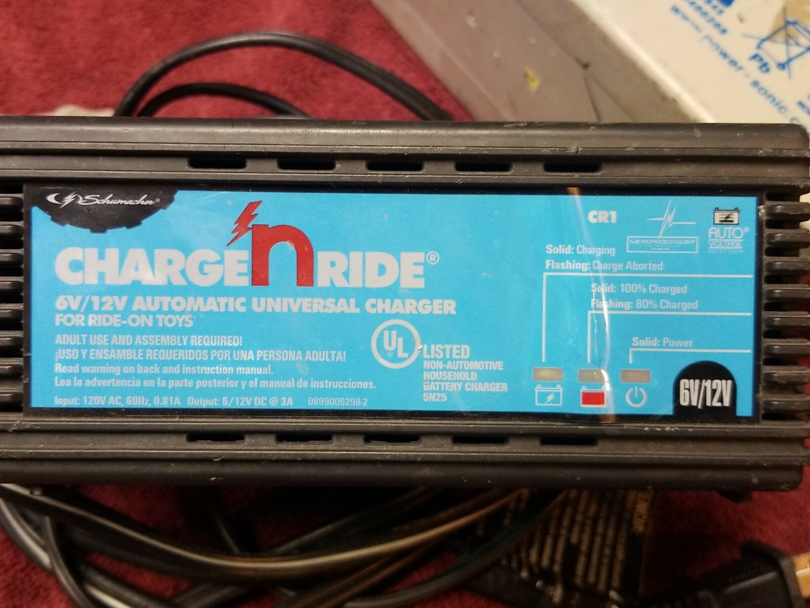 Schumacher CR-1 Charge ‘n Ride 6/12 Volt Battery Charger w/ 12 V 18 A/Hr Battery
