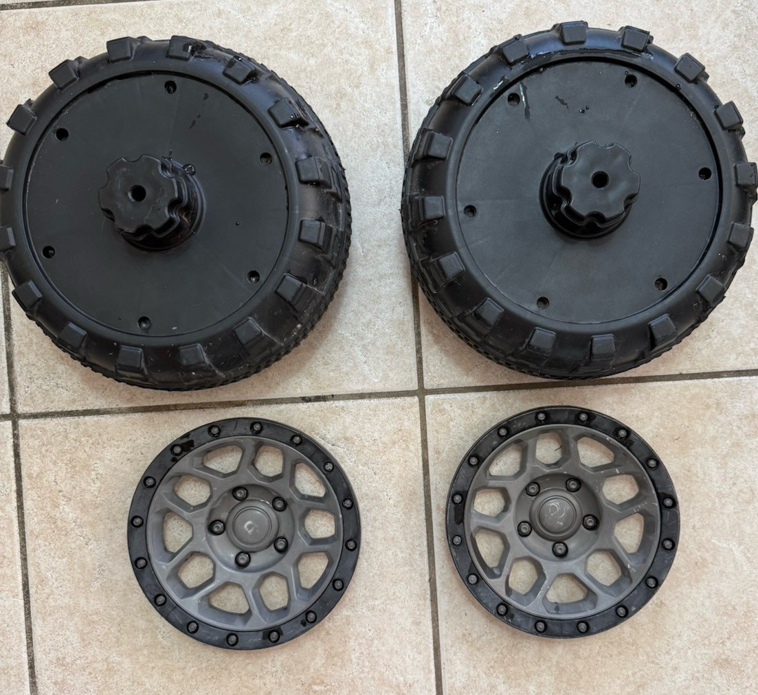 12V Ride on Truck Car Kids Power Wheels Rear Wheels With Hubcaps Set Used