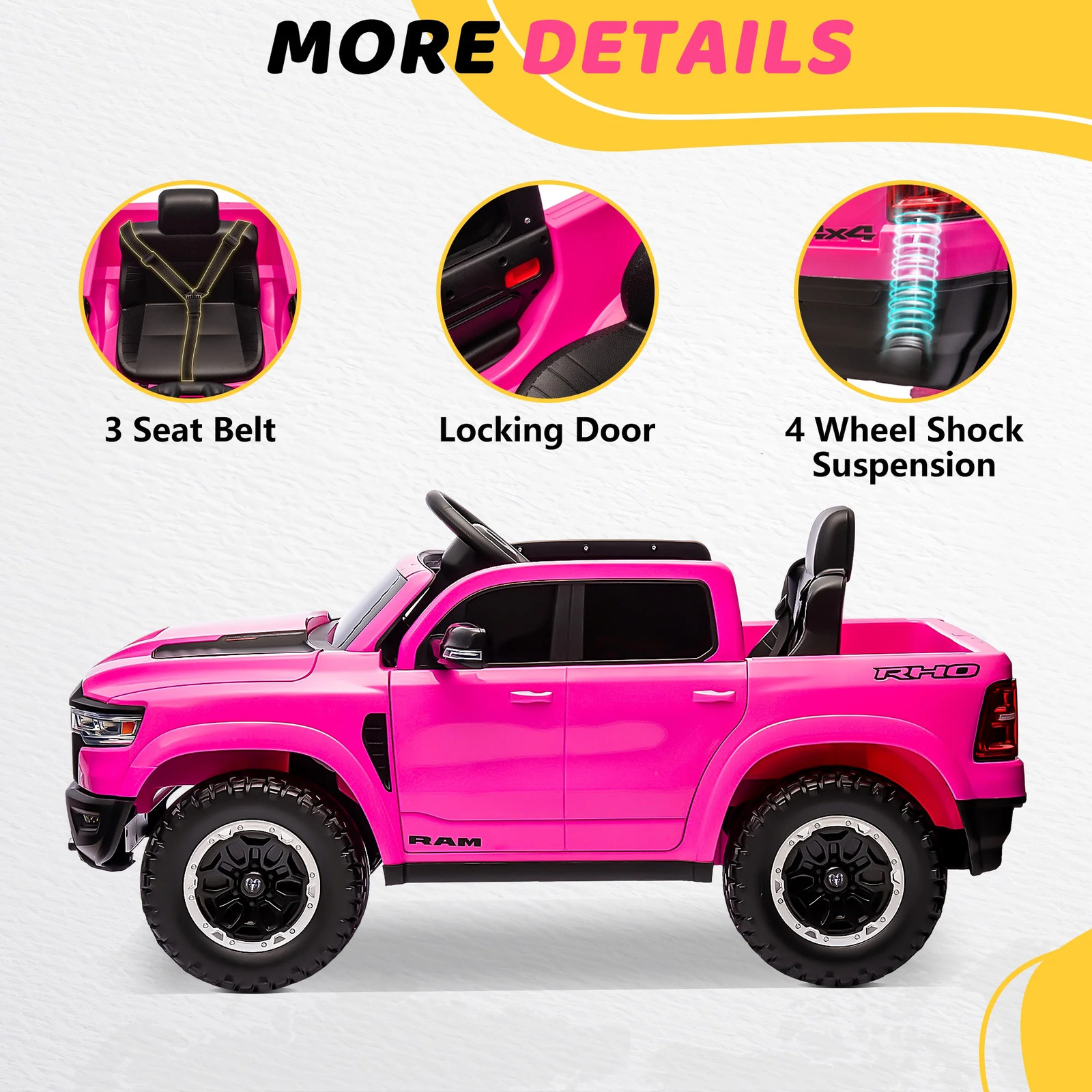 RAM 1500 Ride on Car Toy for Kids, 12V Powered Ride on Truck Toy with Remote Con