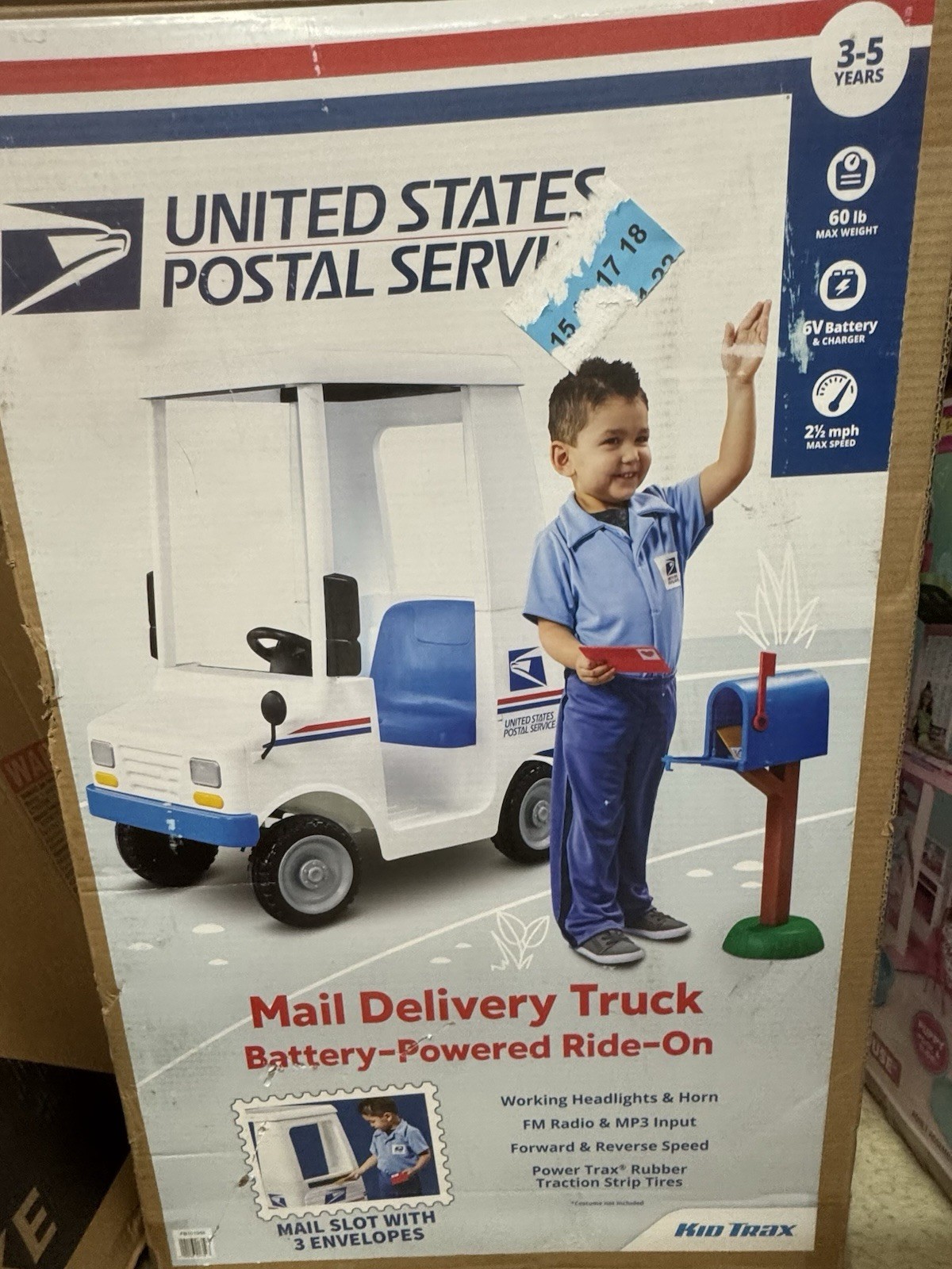 Flybar USPS Electric Ride-On Truck for Ages 3-5, 60lb Capacity