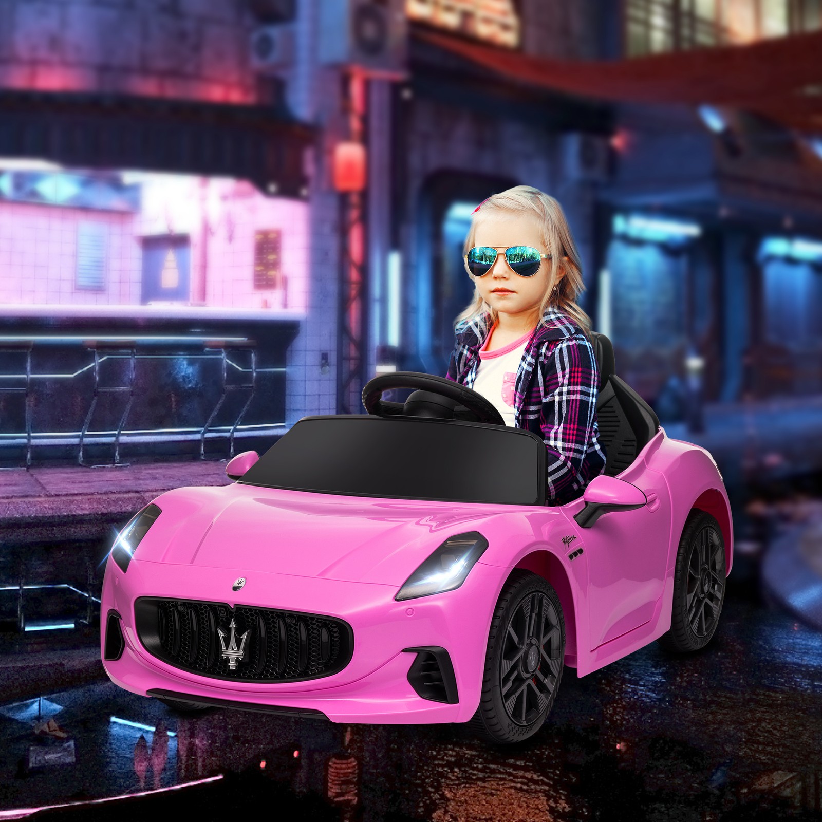 12V Kids Electric Car Licensed with Auxiliary Wheel, Remote, Pink