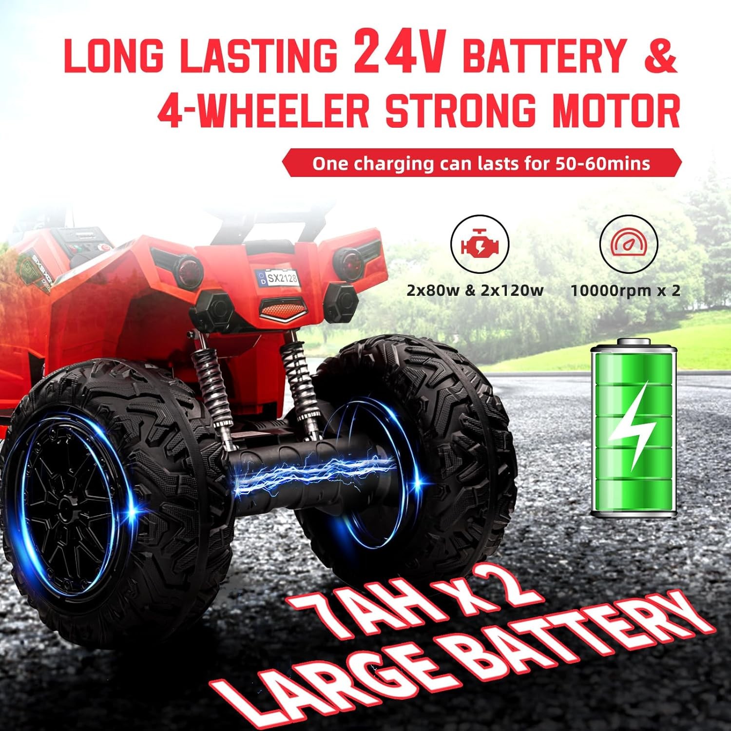 Multicolor 2-Seater Electric ATV for Kids, 4-Wheel Drive with LED Lights & Music