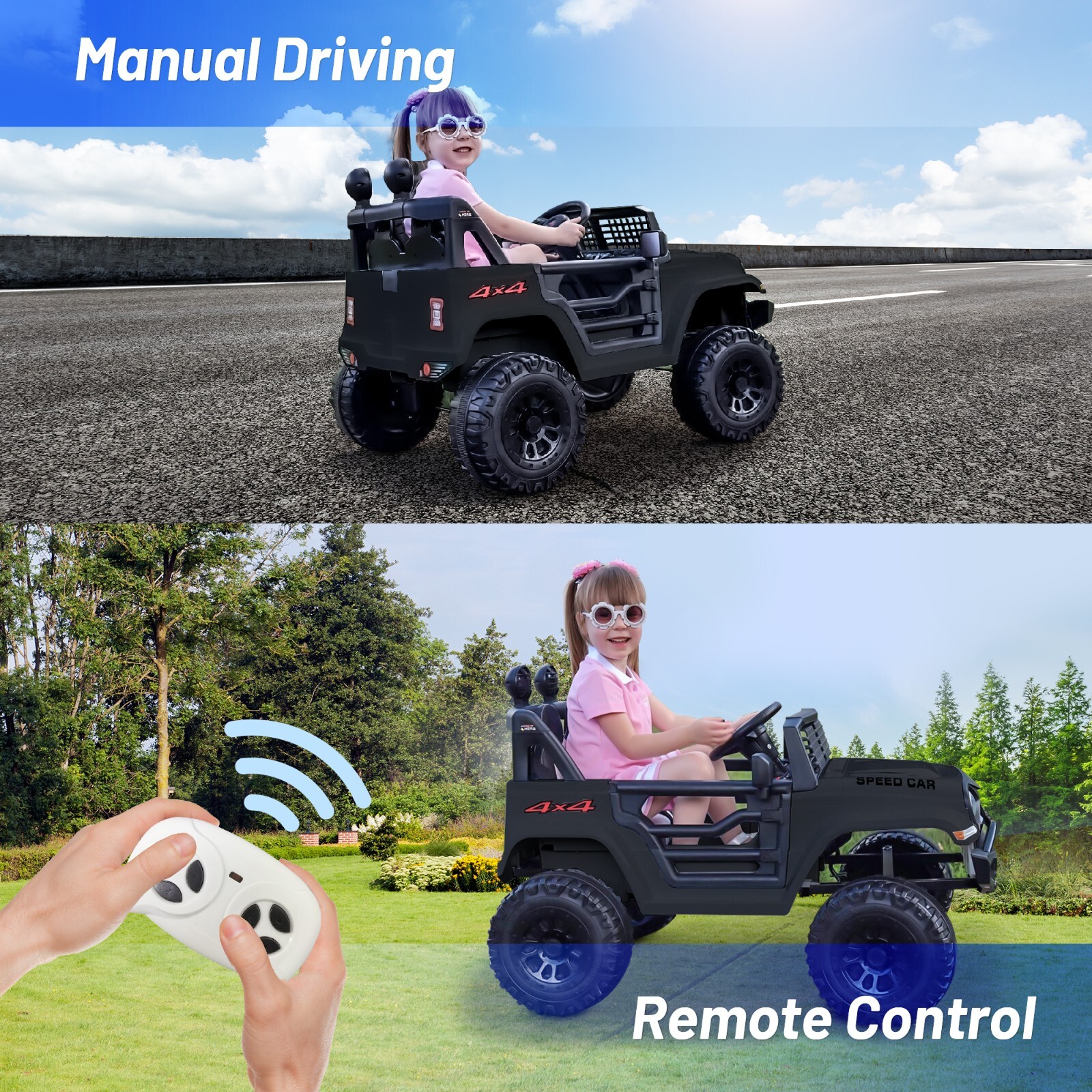 Black 12V Kids Car Power Wheels Ride-on Truck Vehicle w/Remote Control LED Light