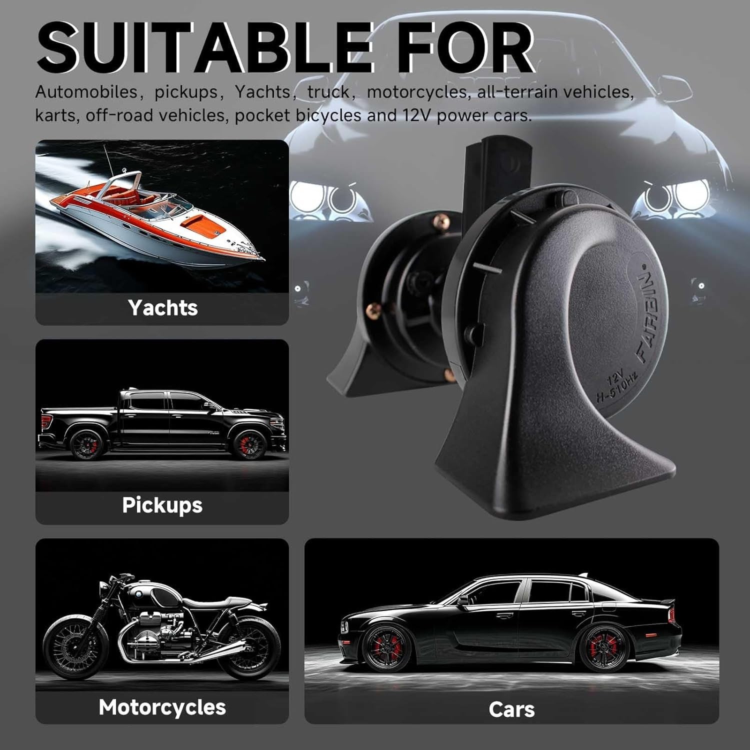 Car Horn 12V Compact Motorcycle Horn Super Loud High Low Daul Tone Waterproof…