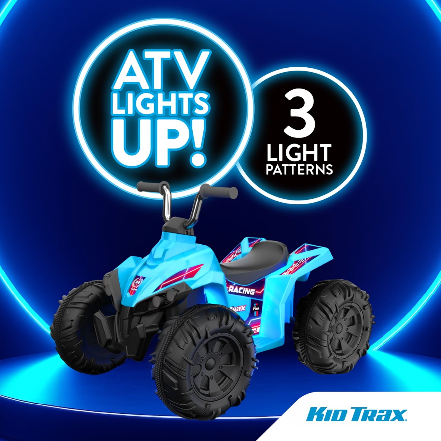 Flybar 12V Glow ATV Ride-On Toy with Bright LED Lights, Blue, Ages 3-6