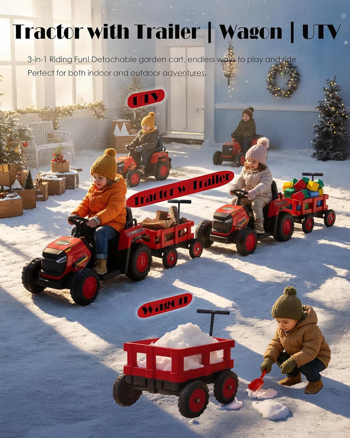 12V Ride On Tractor for Kids w Trailer&Remote, Farm Vehicle Toy for Toddlers 3–8