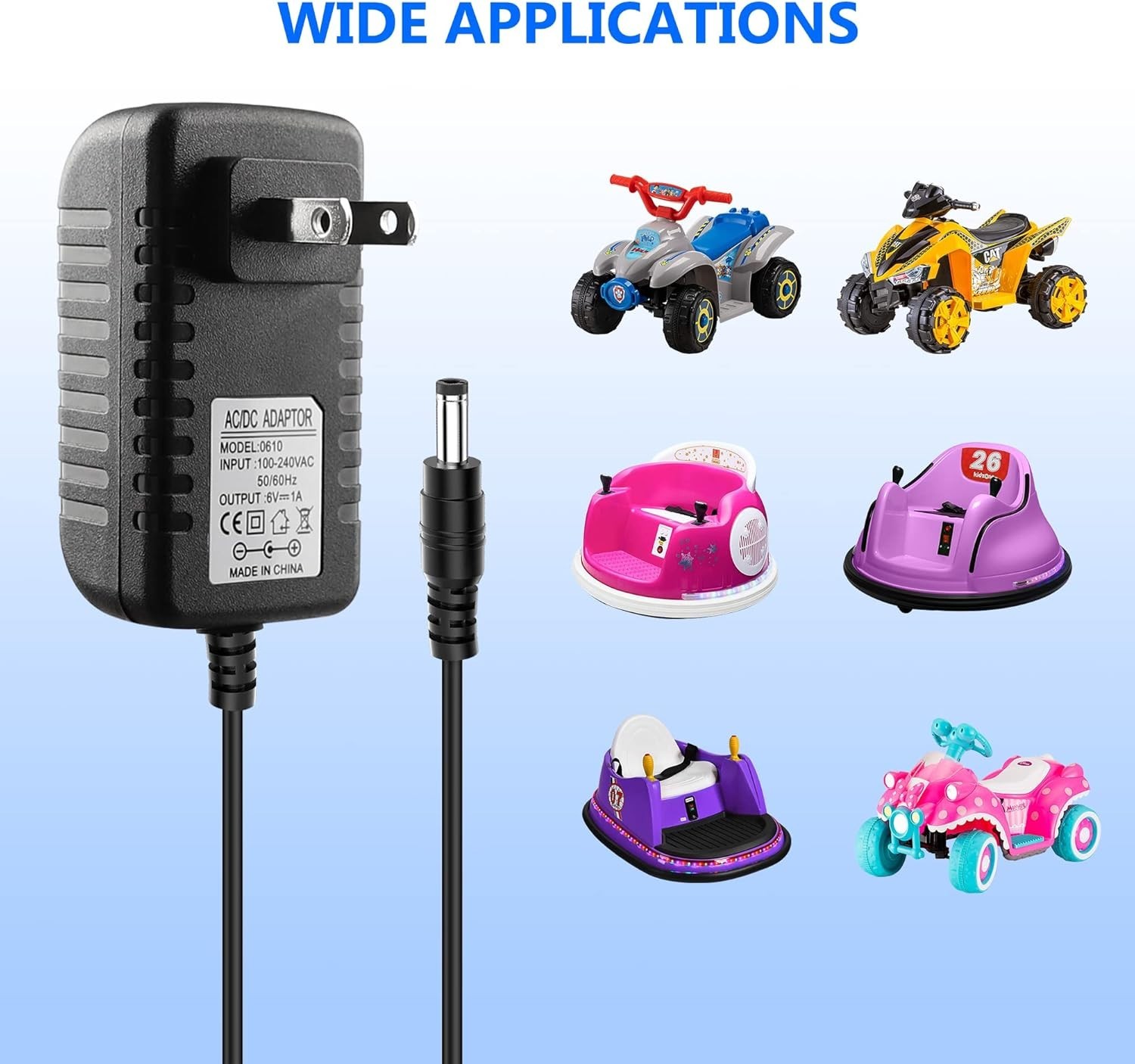 6V Battery Charger for Ride On Car Toys, 6 Volt Universal Ride On Car Charger…