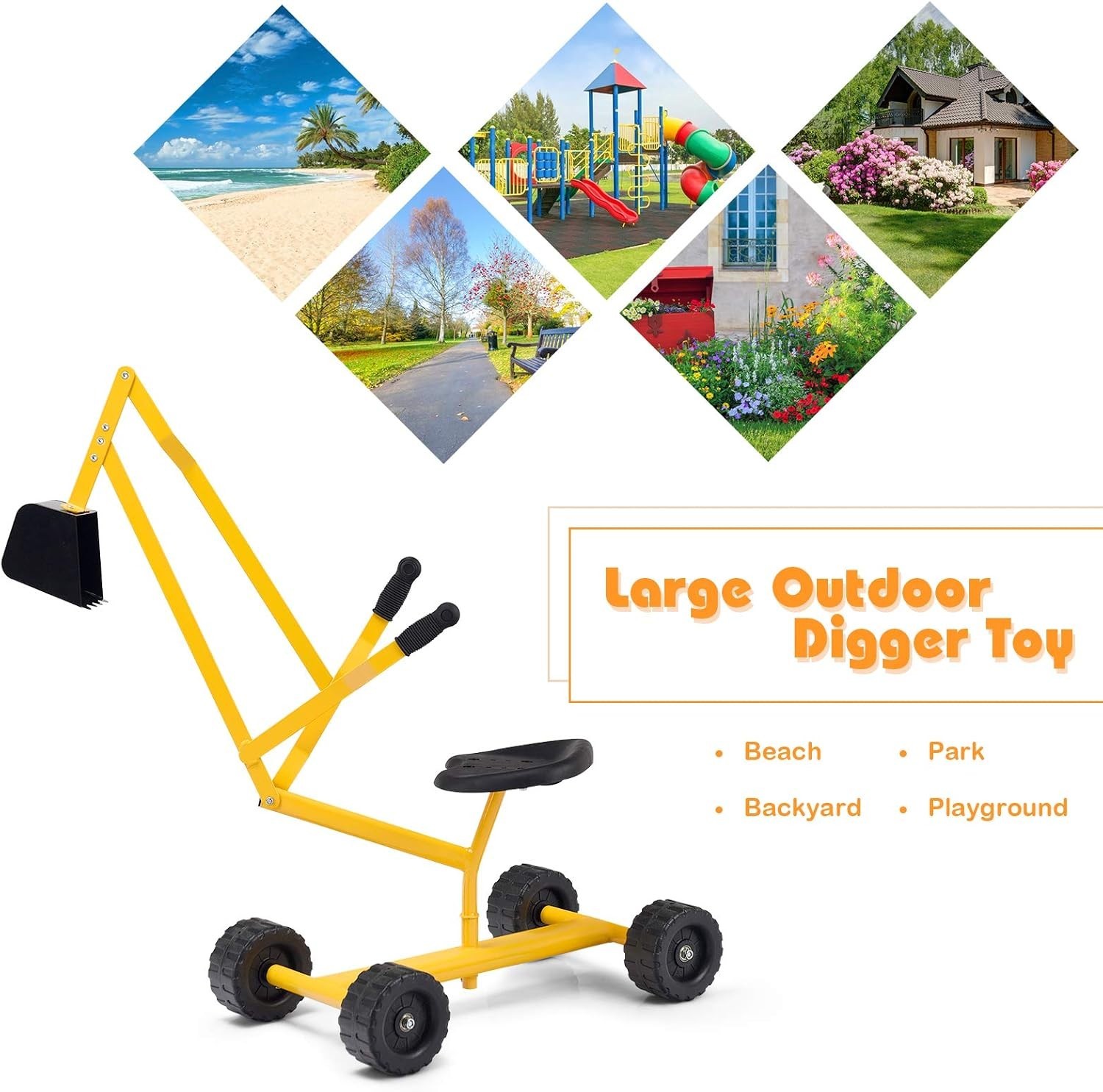 Sturdy Kids Excavator Toy with Rotating Seat & Wheels for All-Season Play