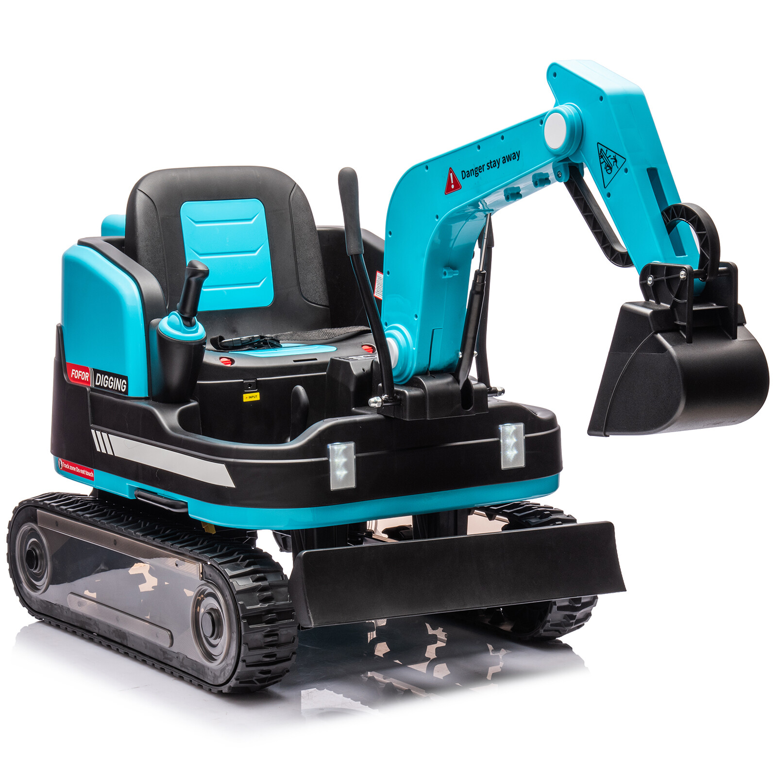 JOYLDIAS Blue 360° 12V Battery Kids Ride On Excavator & Bulldozer w/MP3,Remote