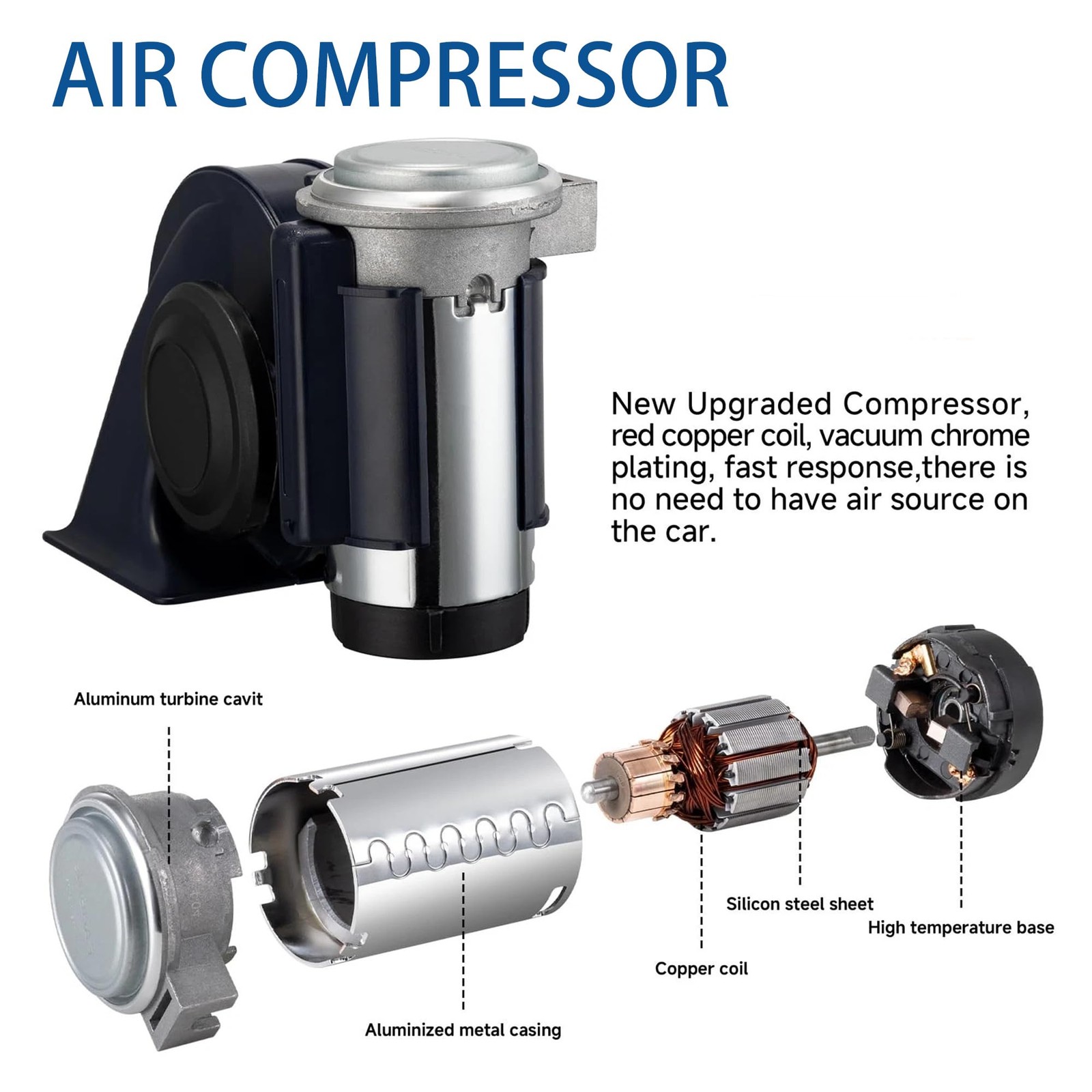 Air Horn 12V 150db Super Loud, Compact Twin Tone Trcuk Horn with Compressor a…