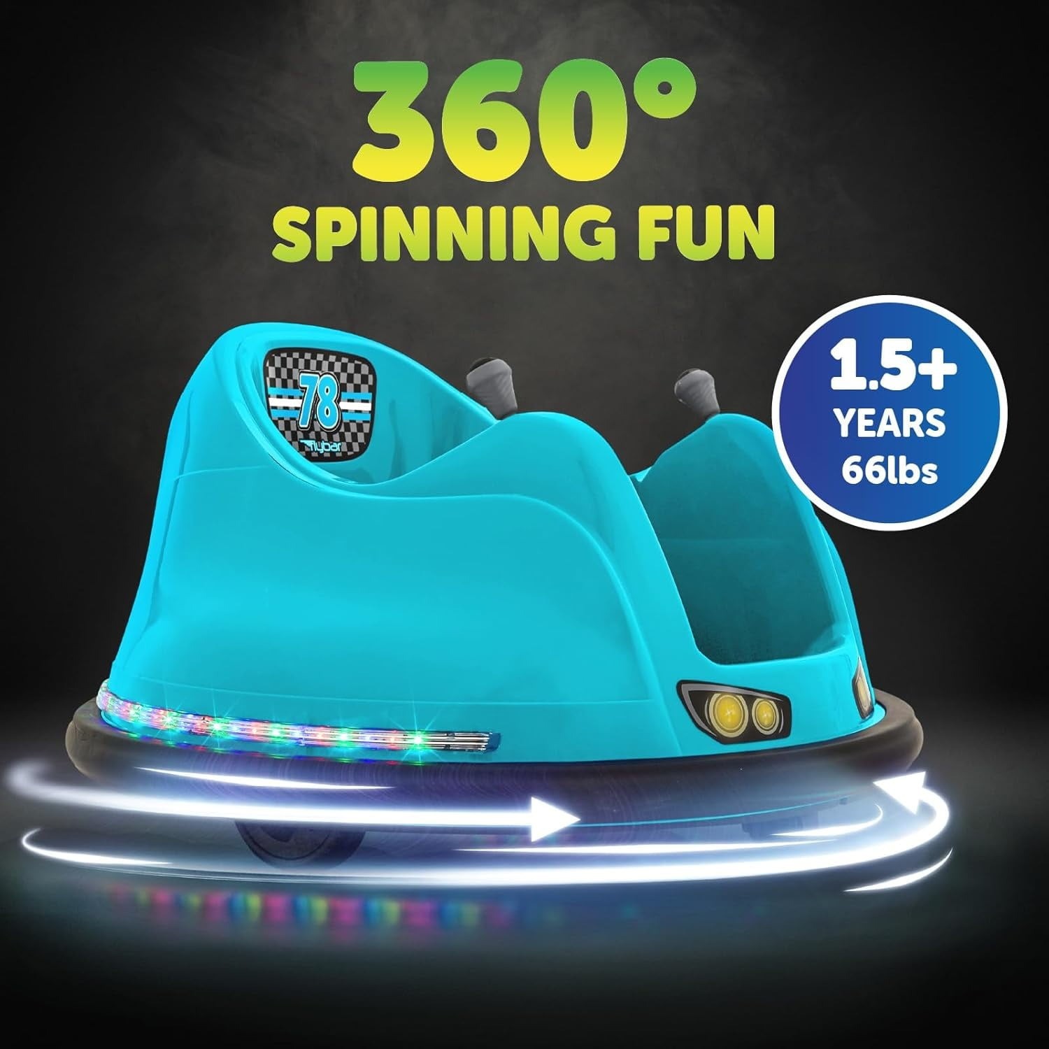 Flybar 6V Bumper Car Toddler Ride On Toy LED Lights 360 Spin 66lb FREESHIP