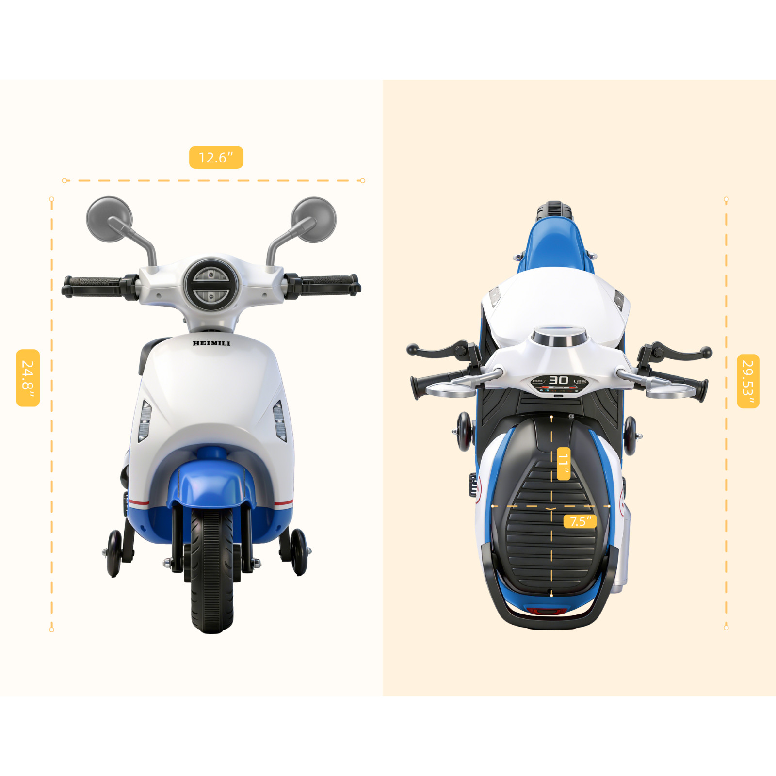 Blue 6V Kids Electric Motorcycle ride on Motorbike Age for 1-4 w/Training Wheels