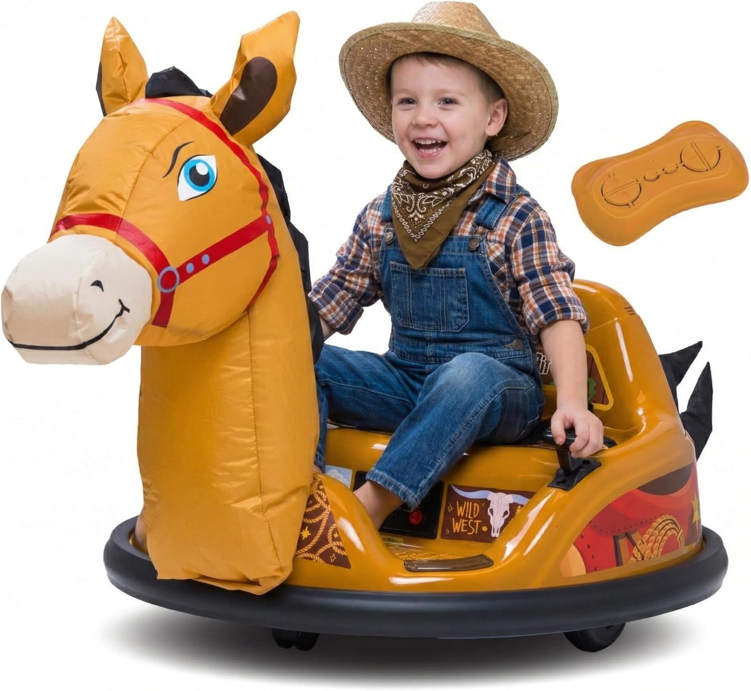6V Electric Horse Bumper Car for Toddlers with Remote, Music & LED Lights