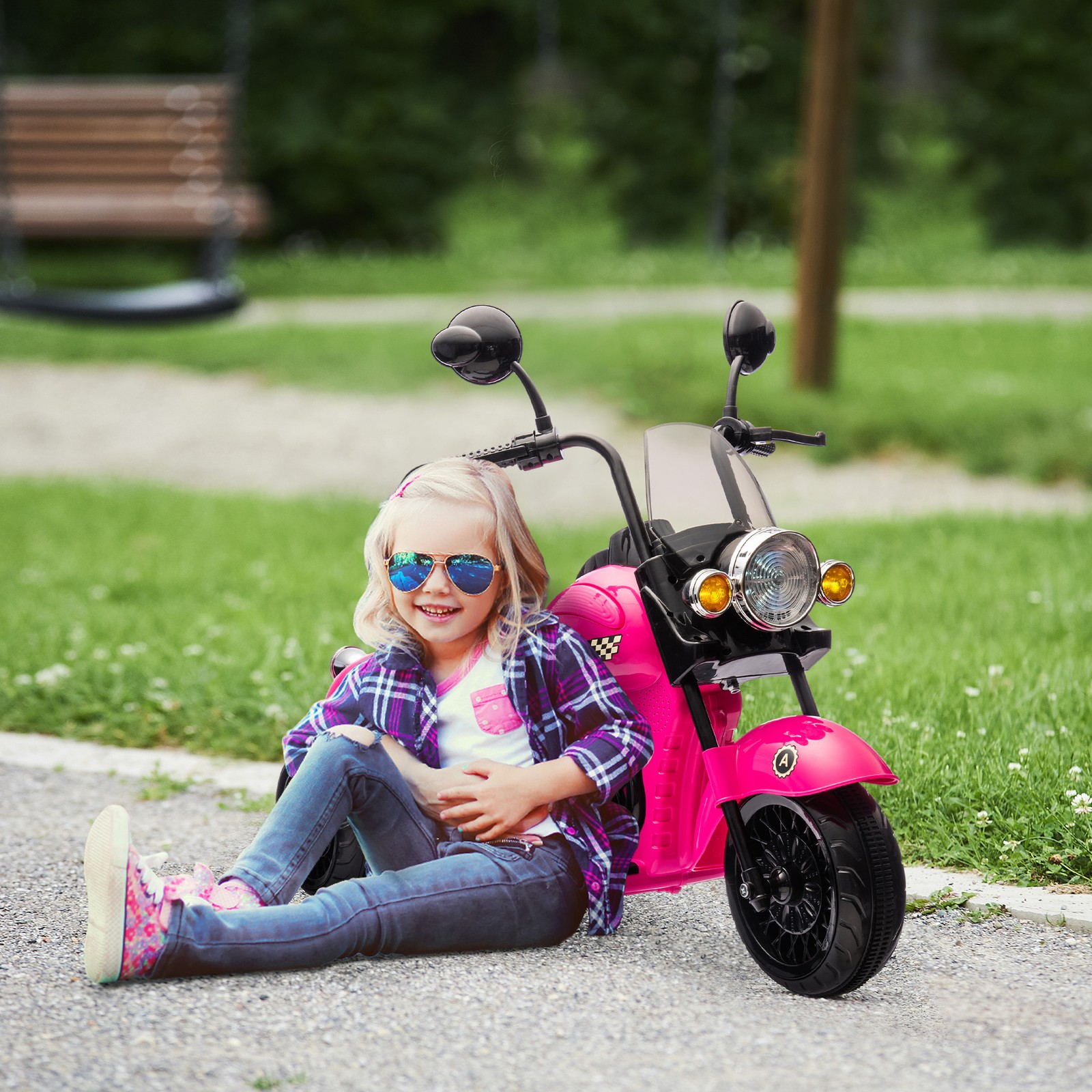 6V 3 Wheel Electric Motorcycle for Kids w/ Headlights, Music, Pink