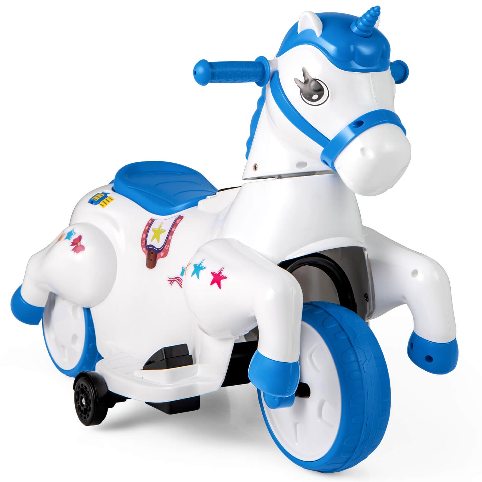 12V Kids Ride on Unicorn Toy w/ Training Wheels Music One-button Start Horse Toy