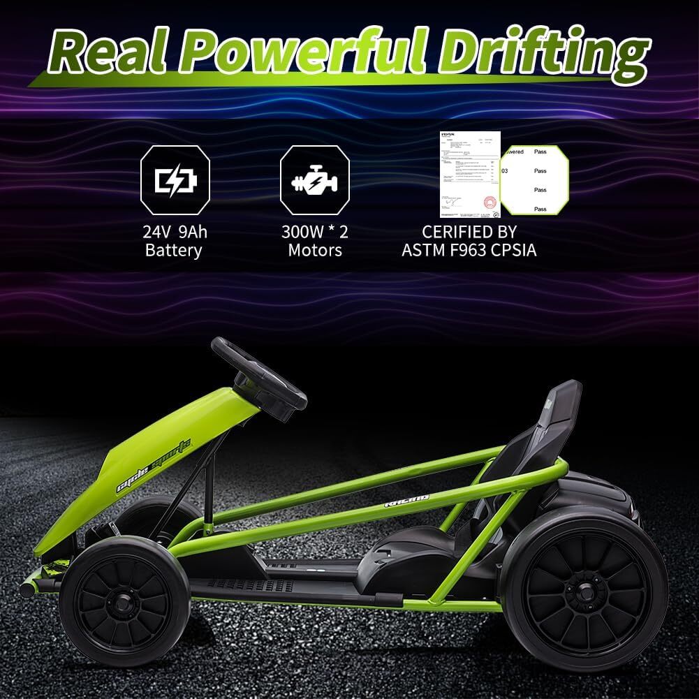 24V Electric Go Kart for Kids 9Ah Battery 8MPH High Speed Drifting Car Ride Toy