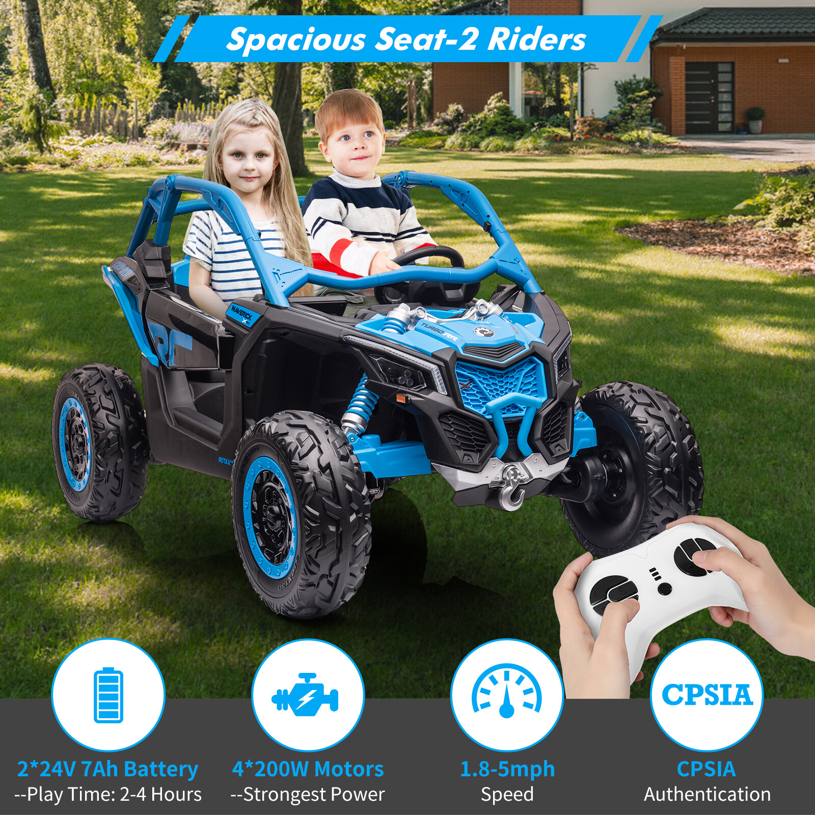 2 Seater Ride On UTV Car, Electric Off-Road Car, 4WD Kids Truck W/Remote Control