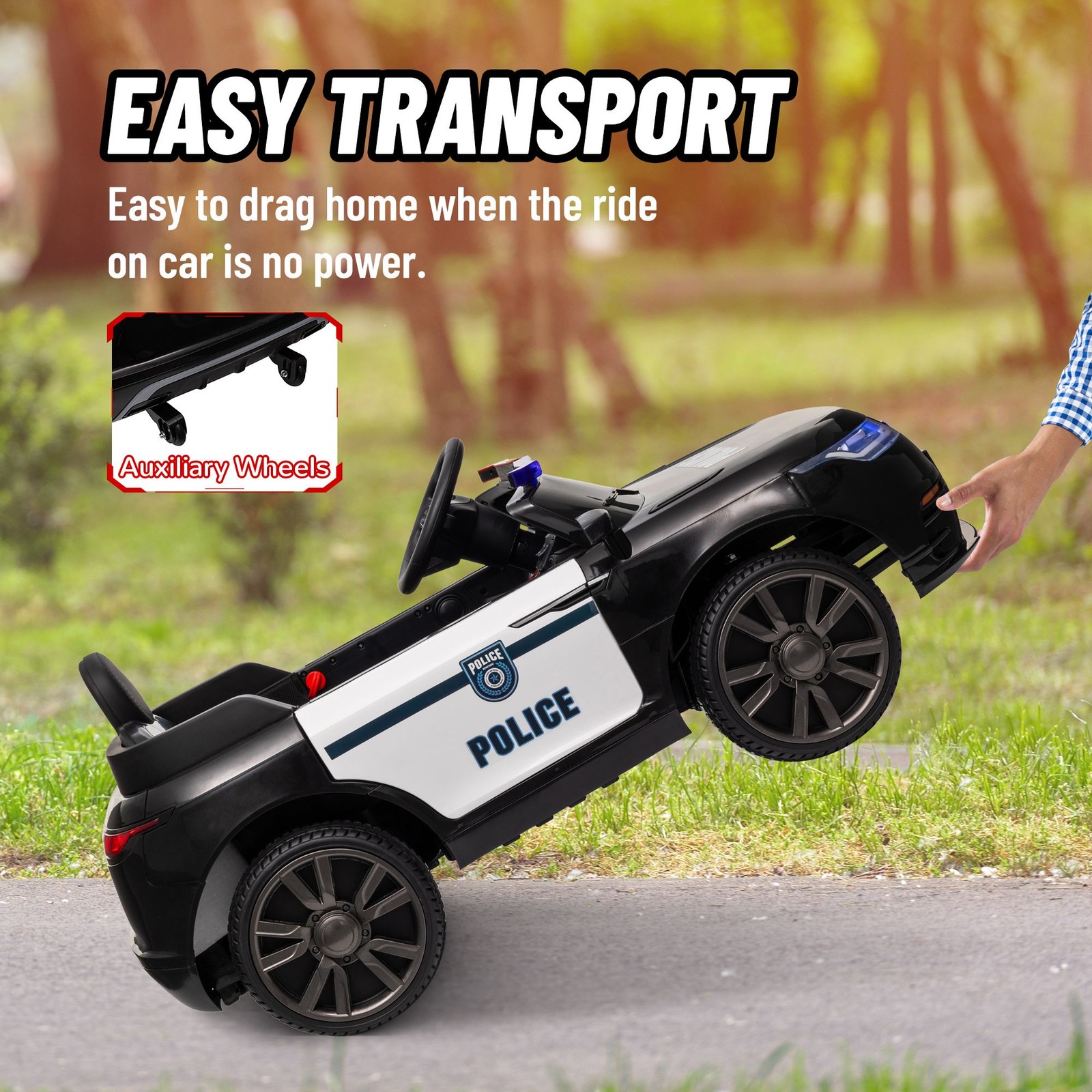 12V Kids Ride-On Police Car Toy with Battery 3 Speeds Remote and Lights