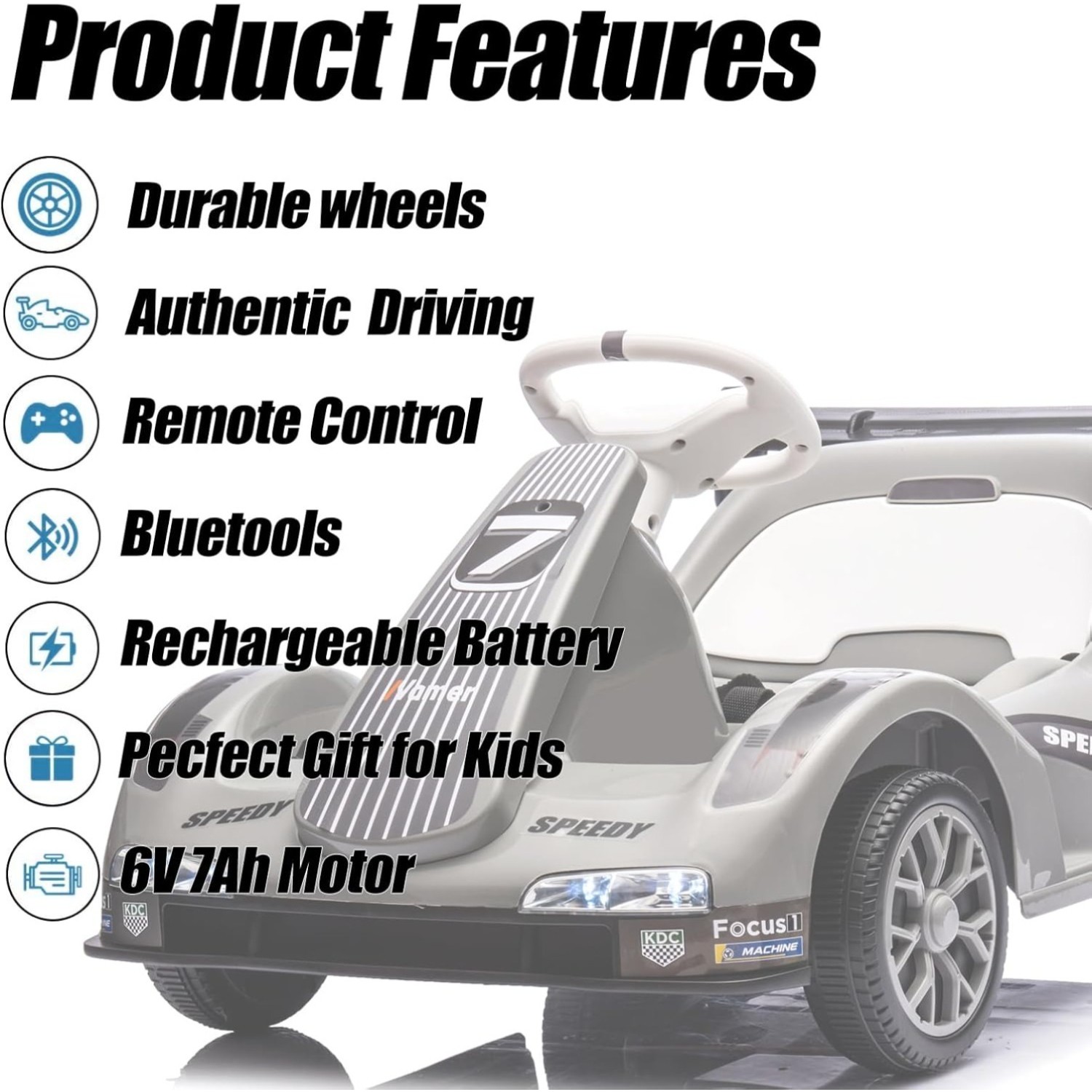 6V Electric Ride-on Racer Go Kart for Kids With Remote Control & Pedal Operation
