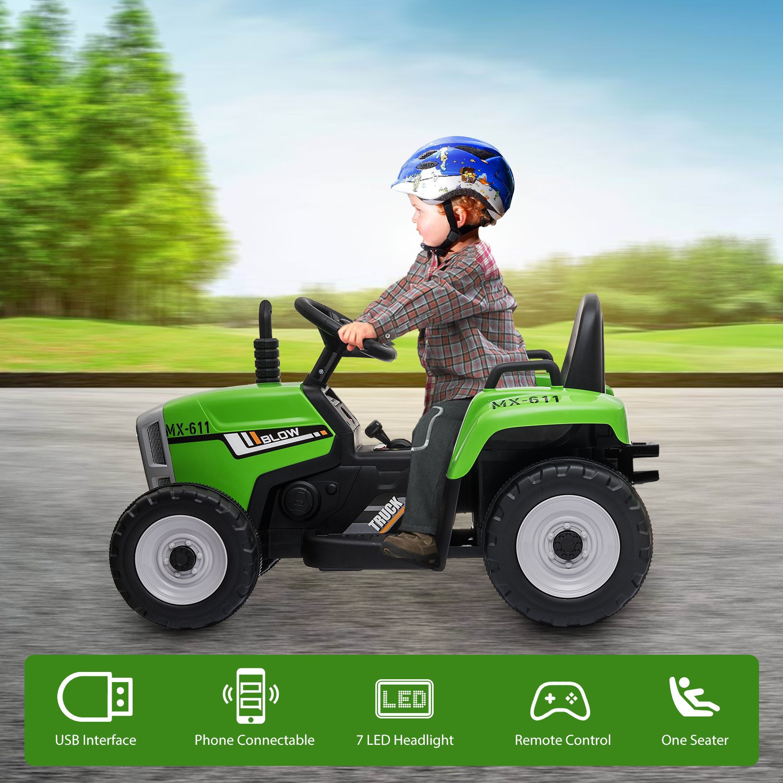 Extra-Large 12 volt Ride-On Tractor with Trailer & FM Radio for Kids Ages 3-7