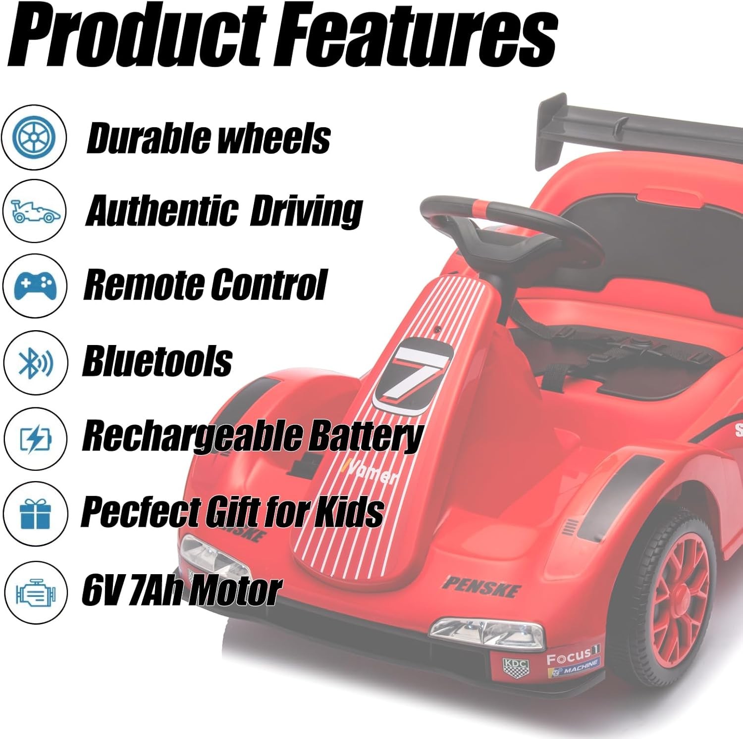 6v Electric Racer Go Kart for Kids with 2.4g Remote Control Ride on Toy for Kids