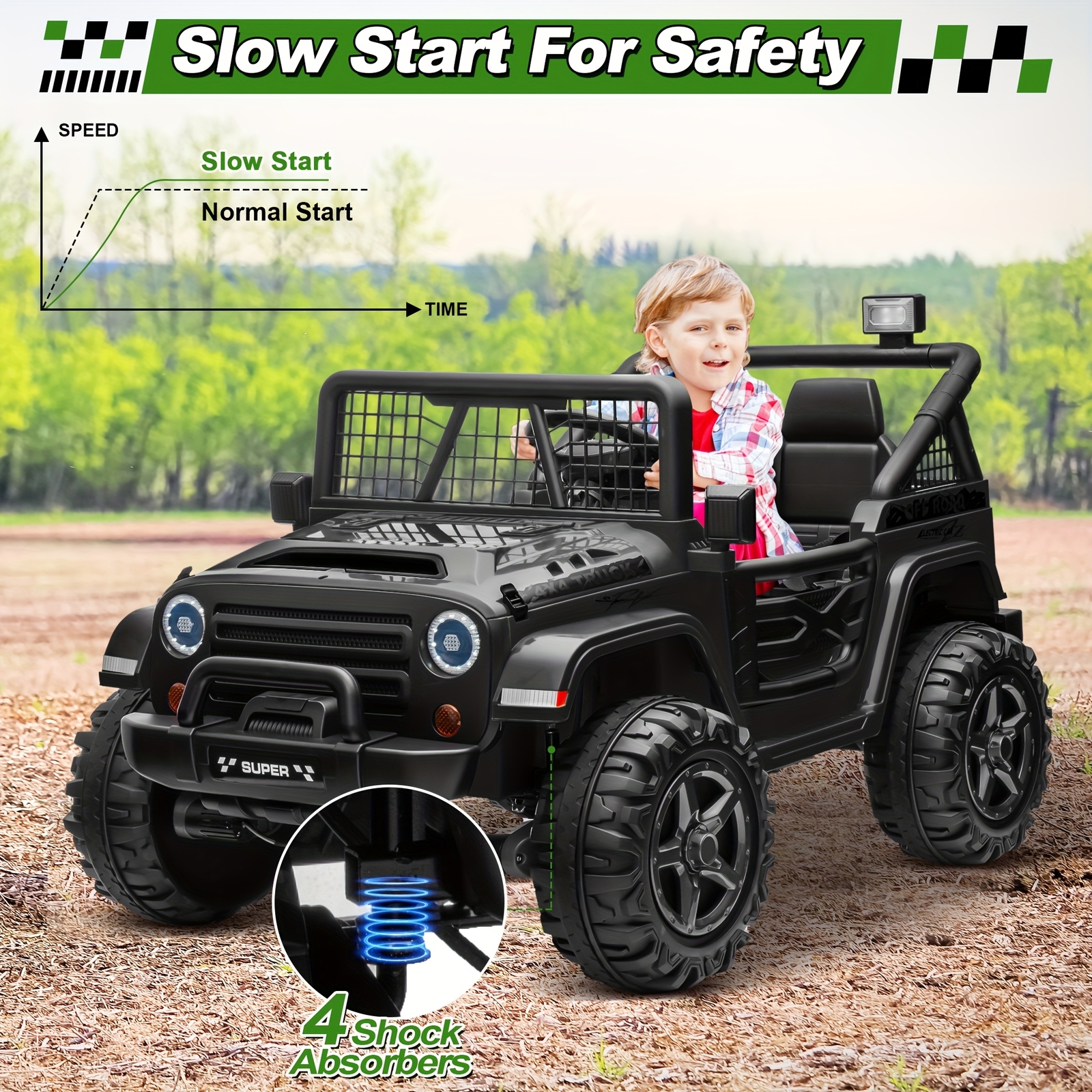 24V 2-Seater Ride On Car Kids Electric Jeep 4WD w/Remote, Black – FAST SHIP