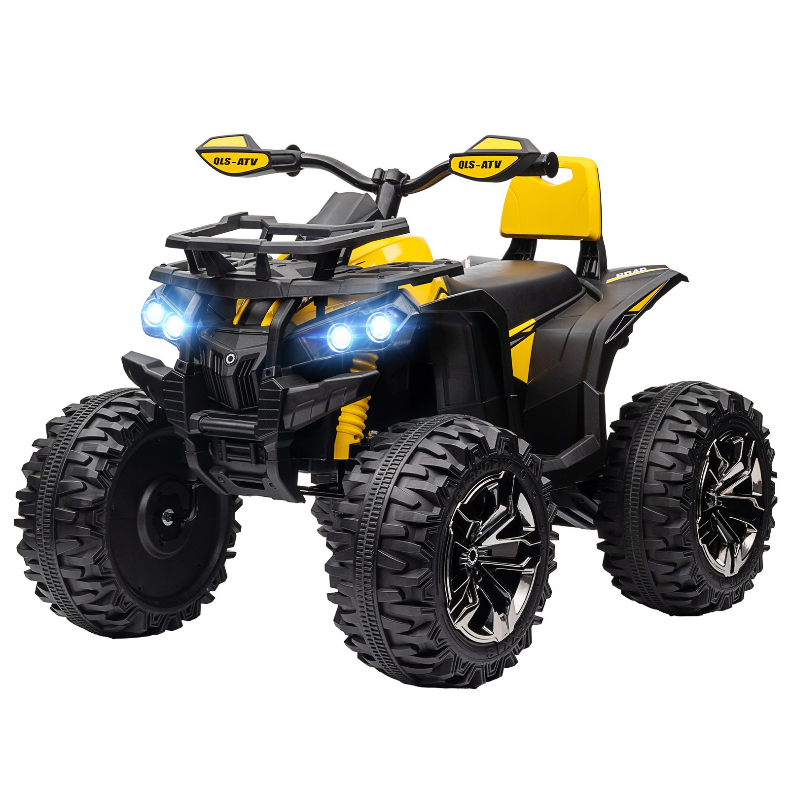 12V Kids ATV Quad Car Toy with Music & Headlights, Yellow