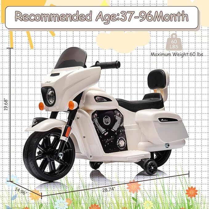 6V Kids Motorcycle,Indian Licensed Electric Motorbike w/ Toddler Training Wheels