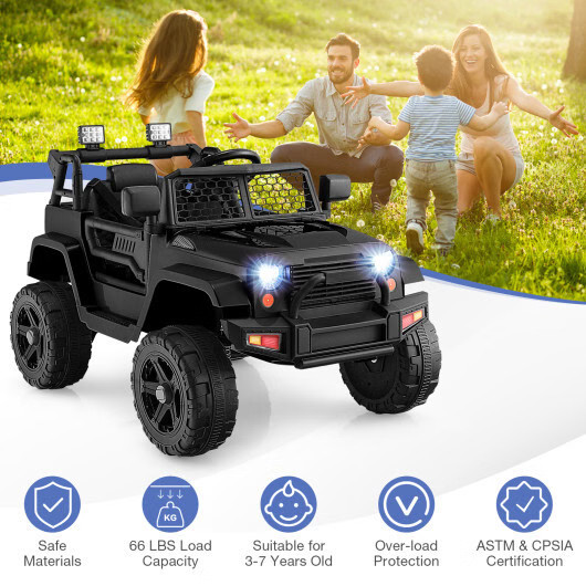 12V Kids Ride On Truck with Remote Control and Headlights-Black – Color: Black