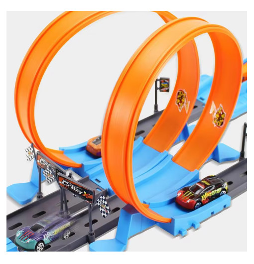 Stunt Double Wheel Racing Car Toy with DIY Track Kit for Kids