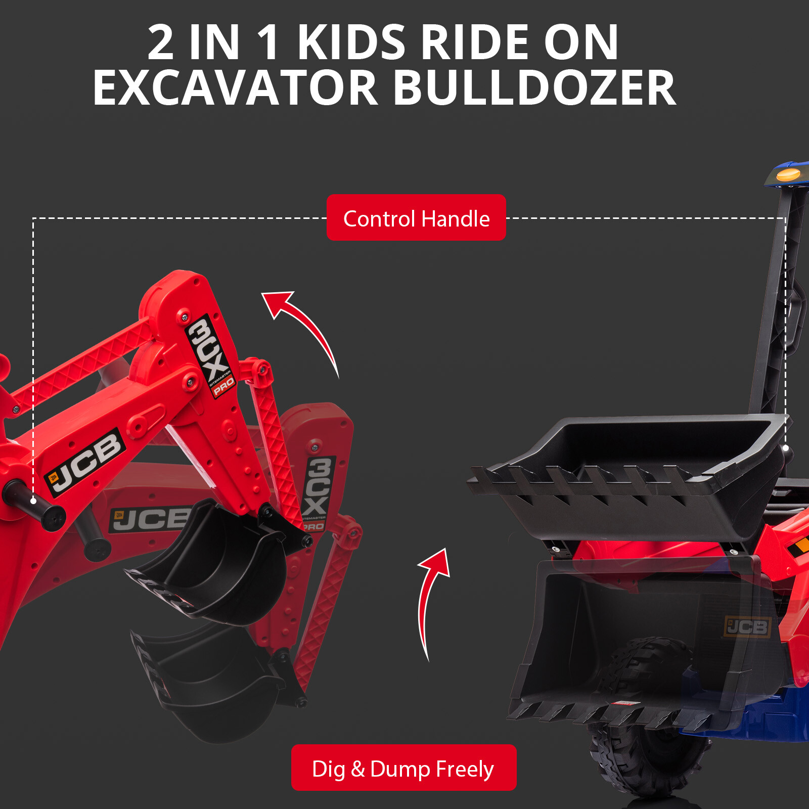 4 In 1 Ride On Excavator & Bulldozer, Kids Electric Vehicle With Remote Control