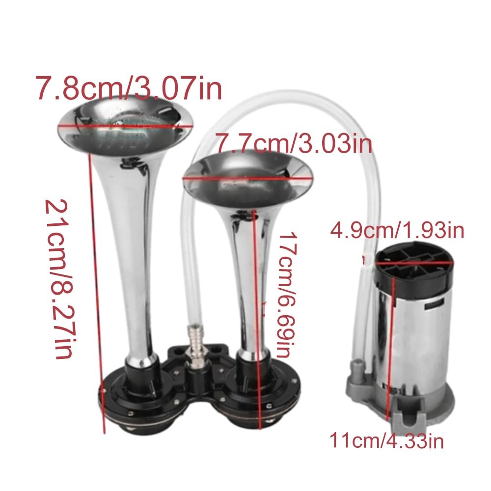 178DB 12V Double Tube Metal Car Horn Electric Auto Air Horn Super Loud Raging…