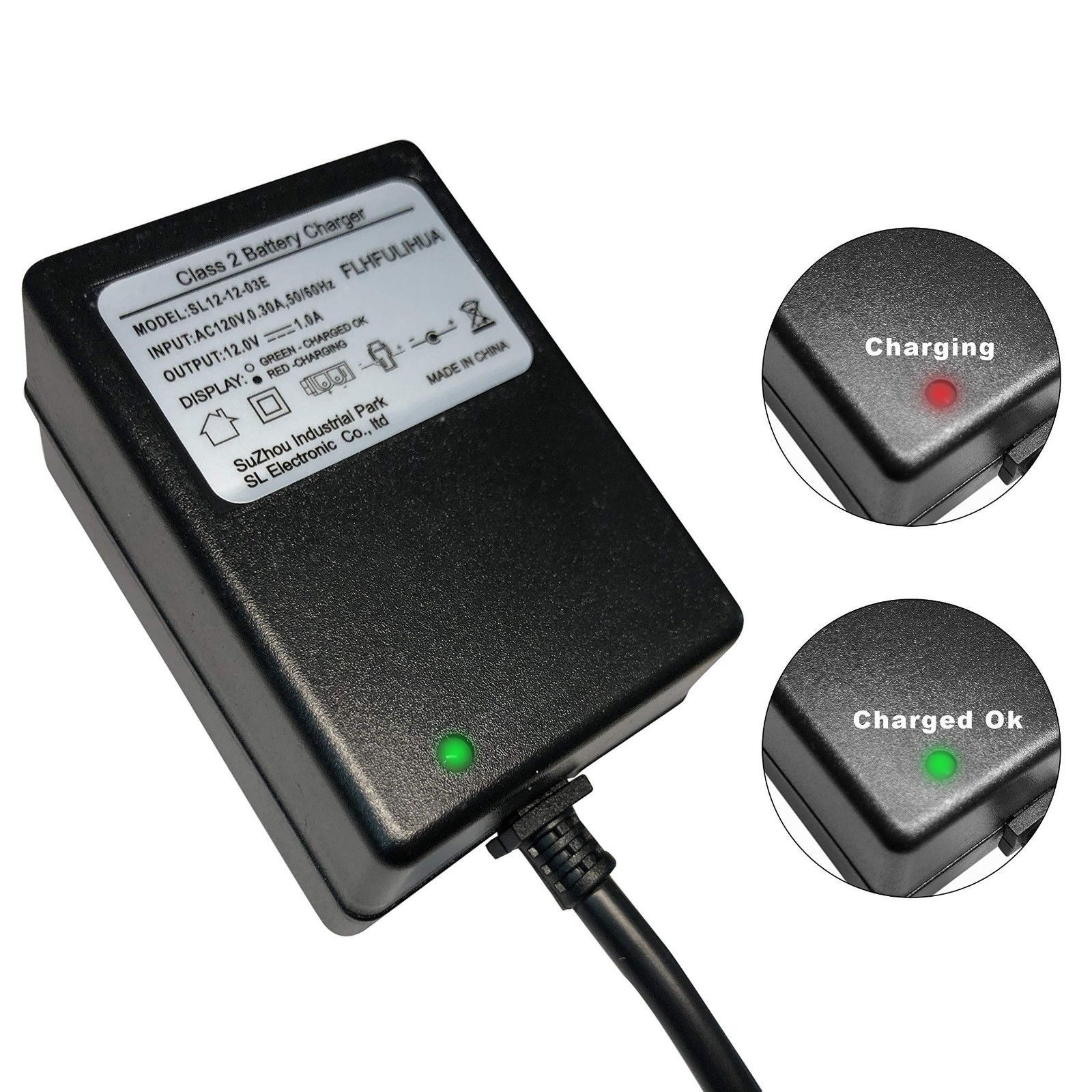 12V Battery Charger for Ride-On Toys, Electric Cars, UL Listed Power Supply Adap