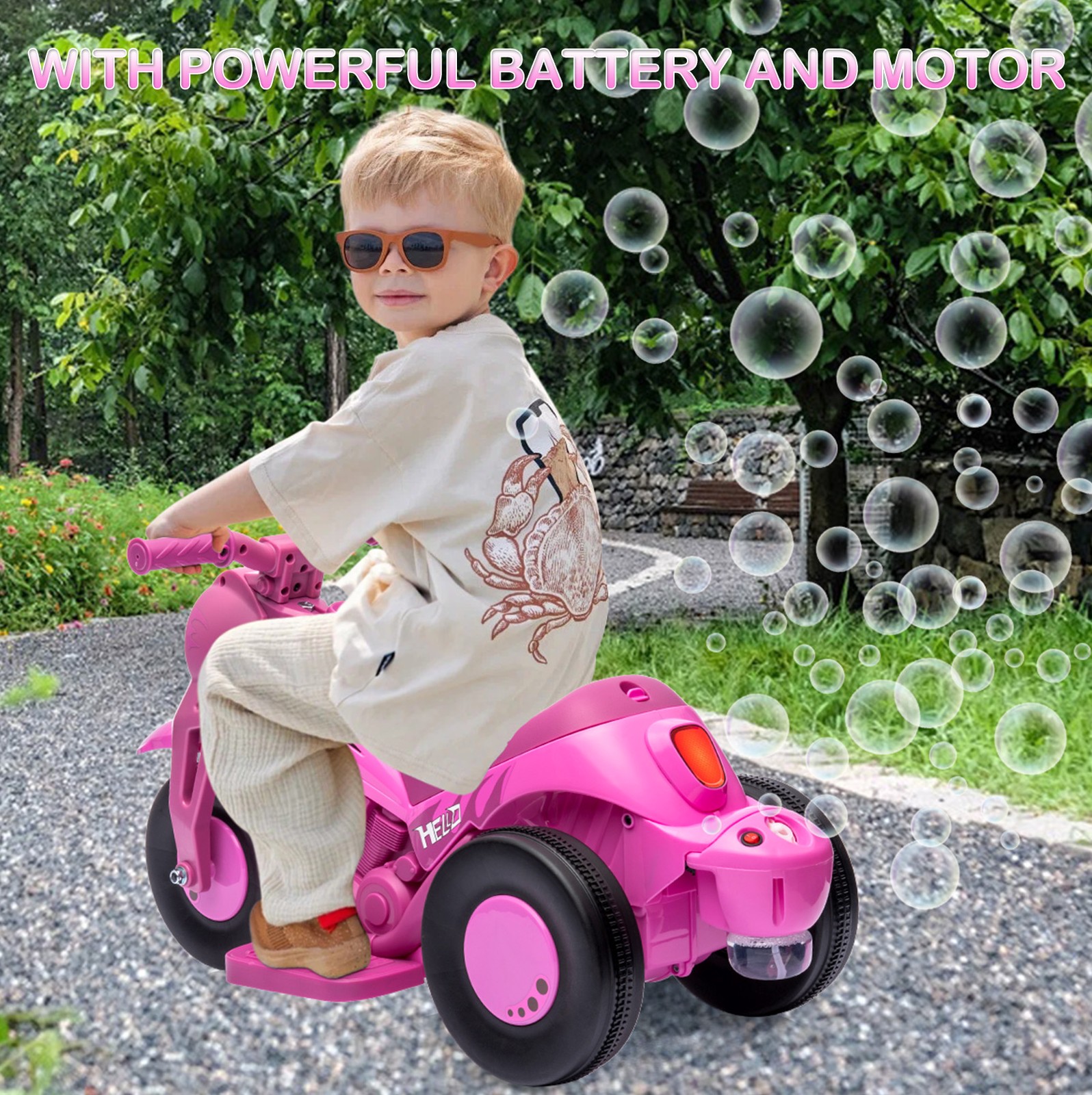 Garvee Kids 3 Wheels Motorbike 6V Ride on Bubble Car Electric Motorcycle Toys