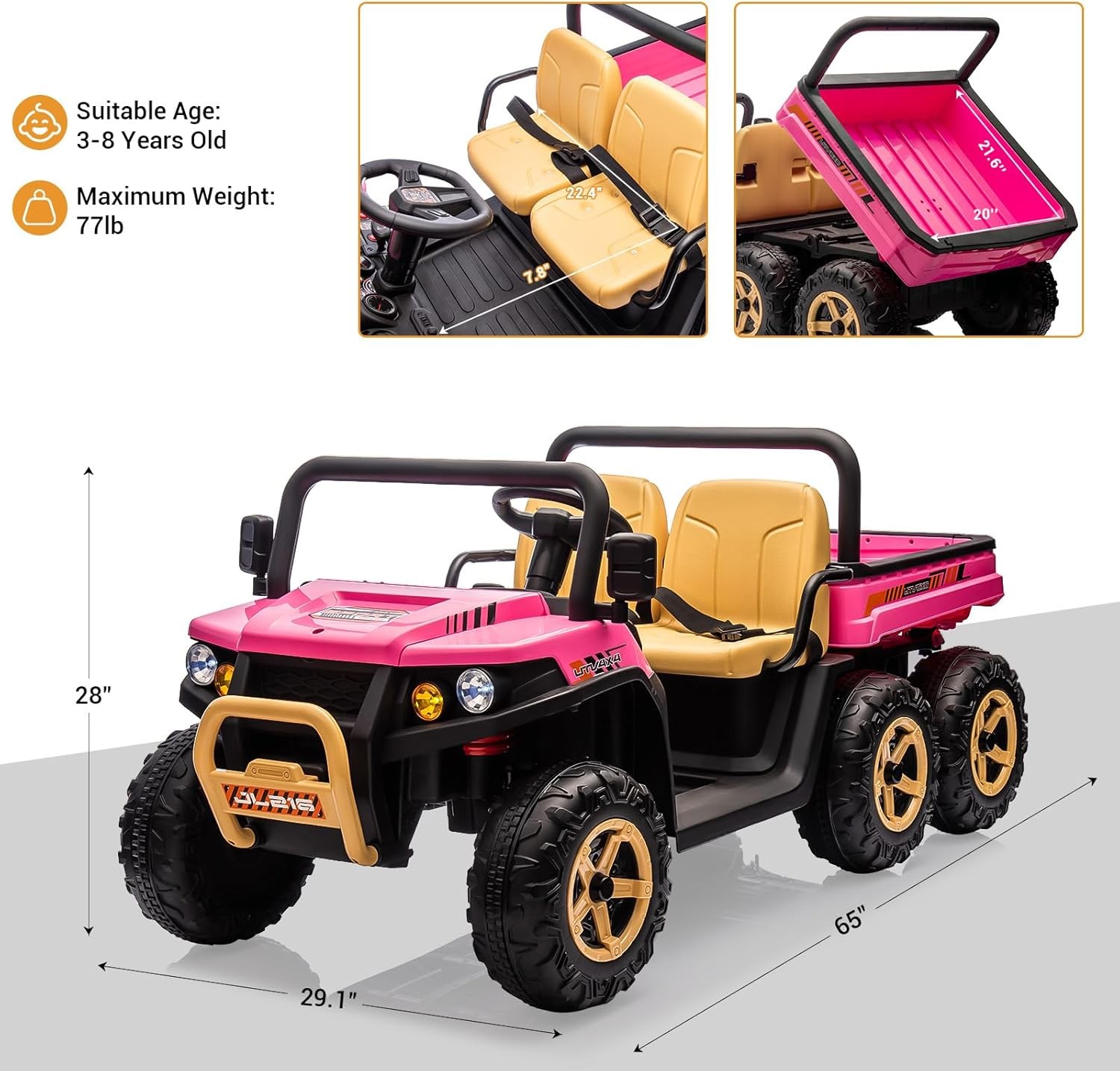 Kids 24V Ride On Dump Truck UTV Electric Ride On Car Toys Vehicles w/ Dump Bed