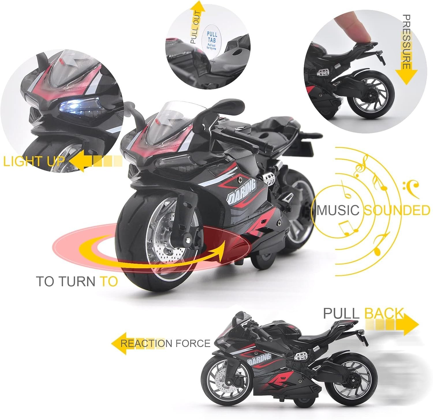 Authentic Alloy Pull Back Motorcycle Toy Kids Christmas Gift