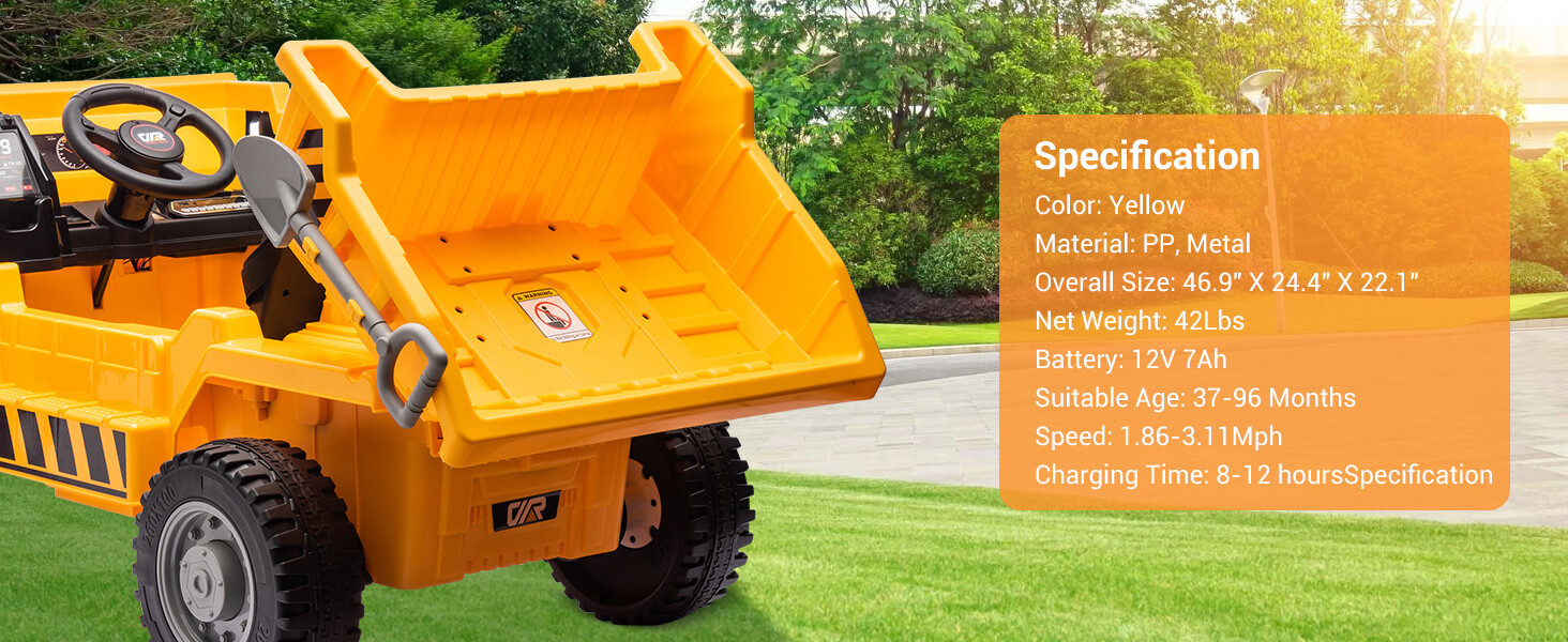 Kids 12V Ride On Dump Truck Construction Vehicle w/Electric Bed & Remote Control