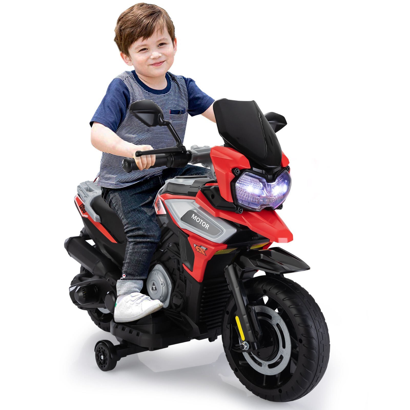 12V Kids Ride On Motorcycle, Battery Powered Off-Road Motorbike with Music