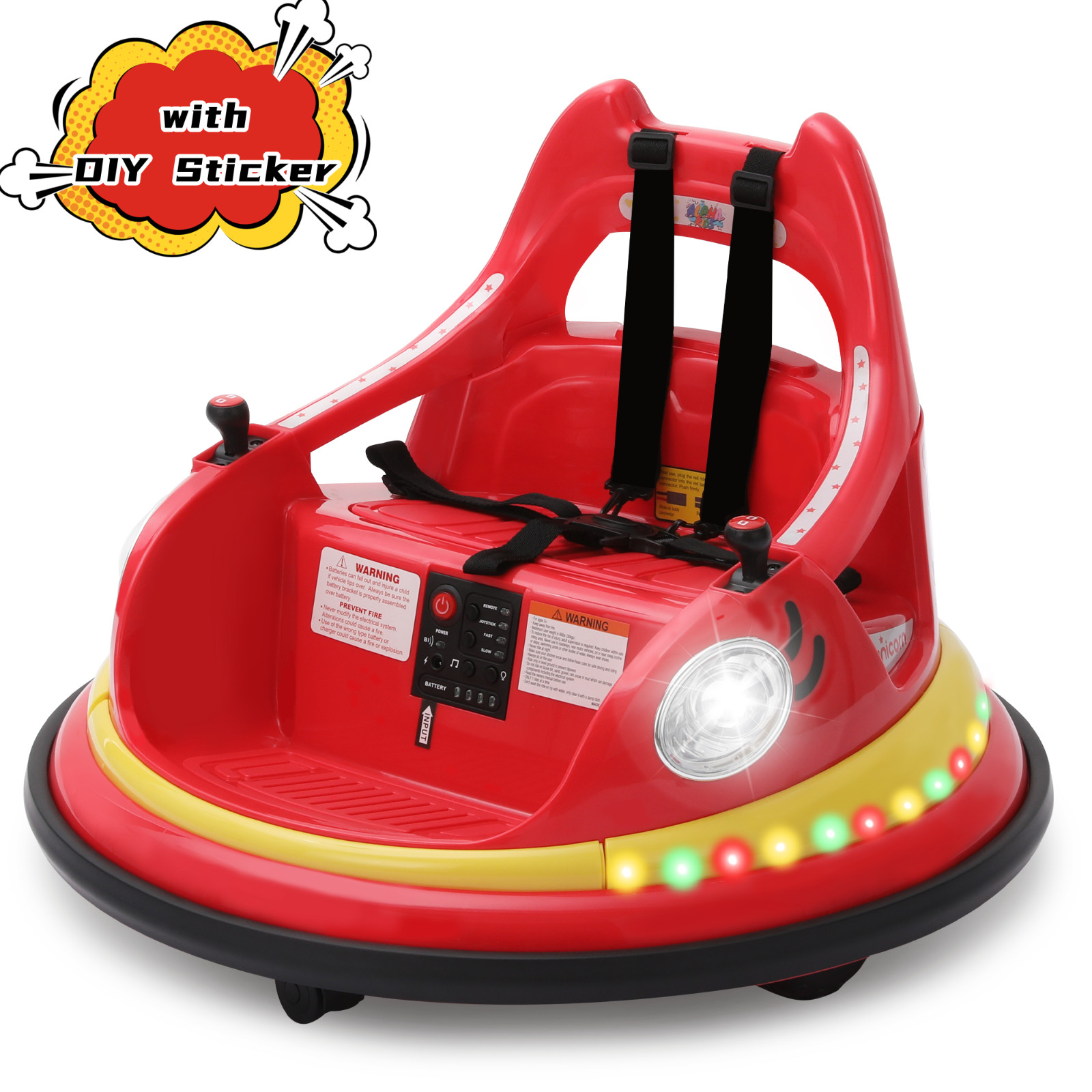 Bumper Car for Kids 12V Remote Control 360° Spin Toddler Ride Car with Sticker