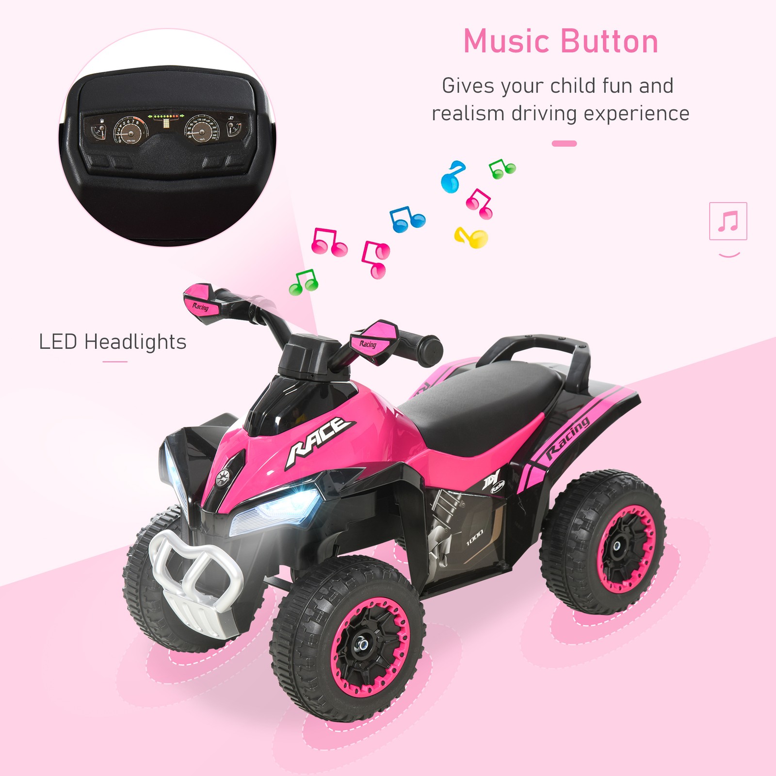 Kids Toy 4 Wheel Quad Foot-to-Floor Sliding Walking Car NO POWER 18-36M, Pink