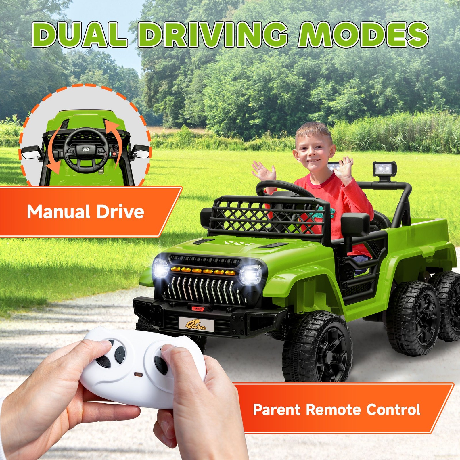 12V Durable Kids Car with Built-in Music Soft Start Seat Belt Green Color