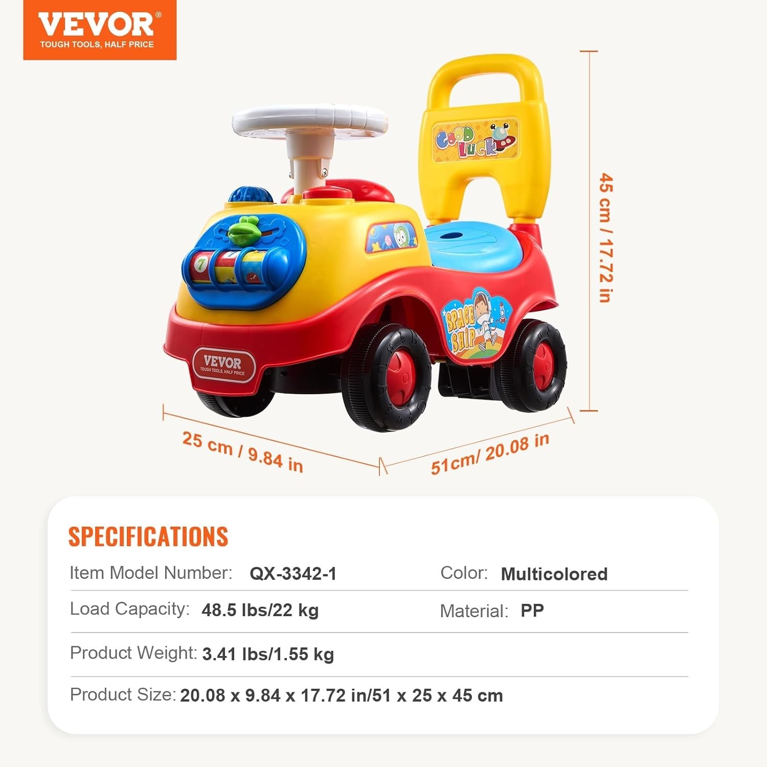 Durable Push Car for Kids – Supports 48.5 lbs with Fun Music & Safety Features