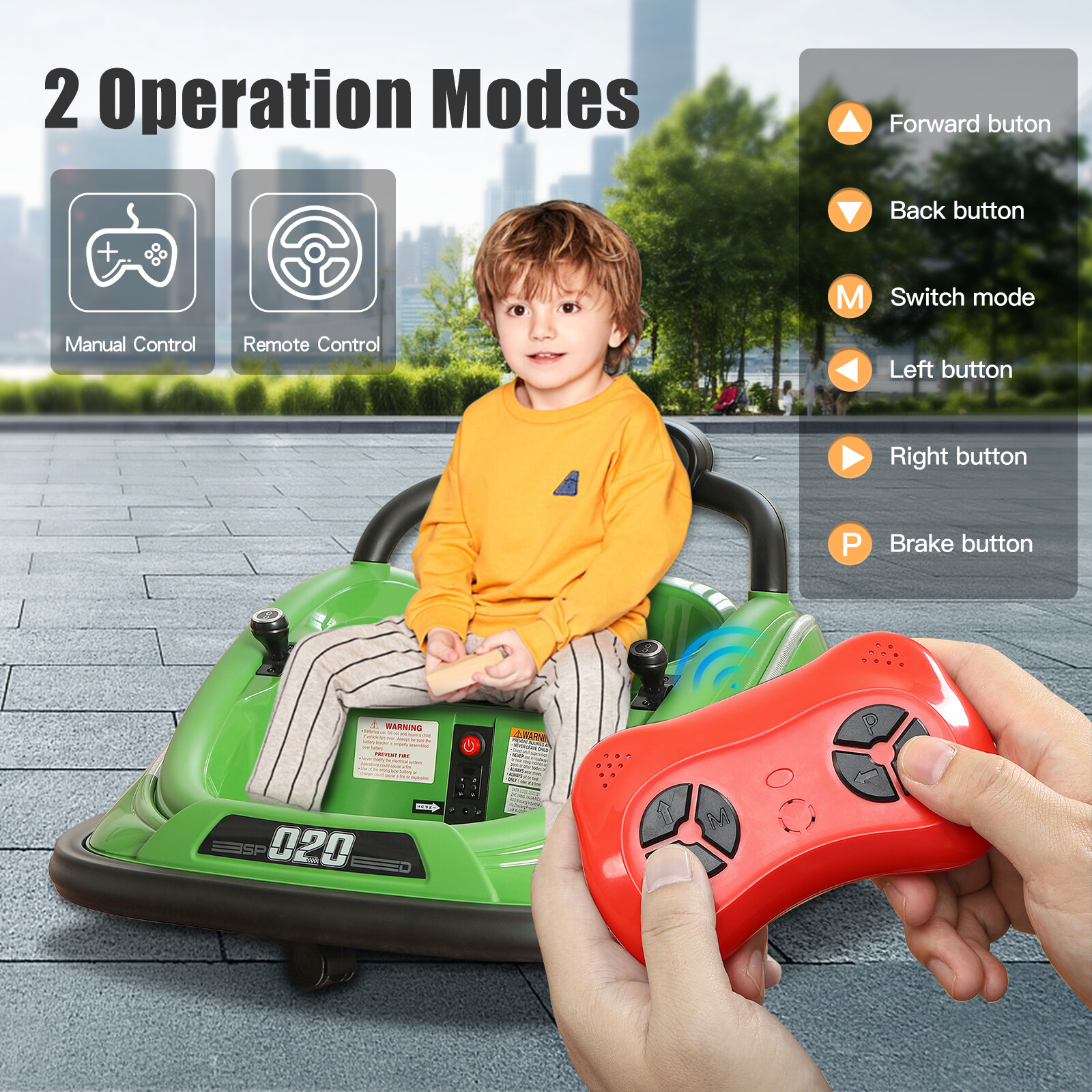 12V Kids Bumper Car Twins Motor w/Parent Remote Control LED Light 360° Rotation