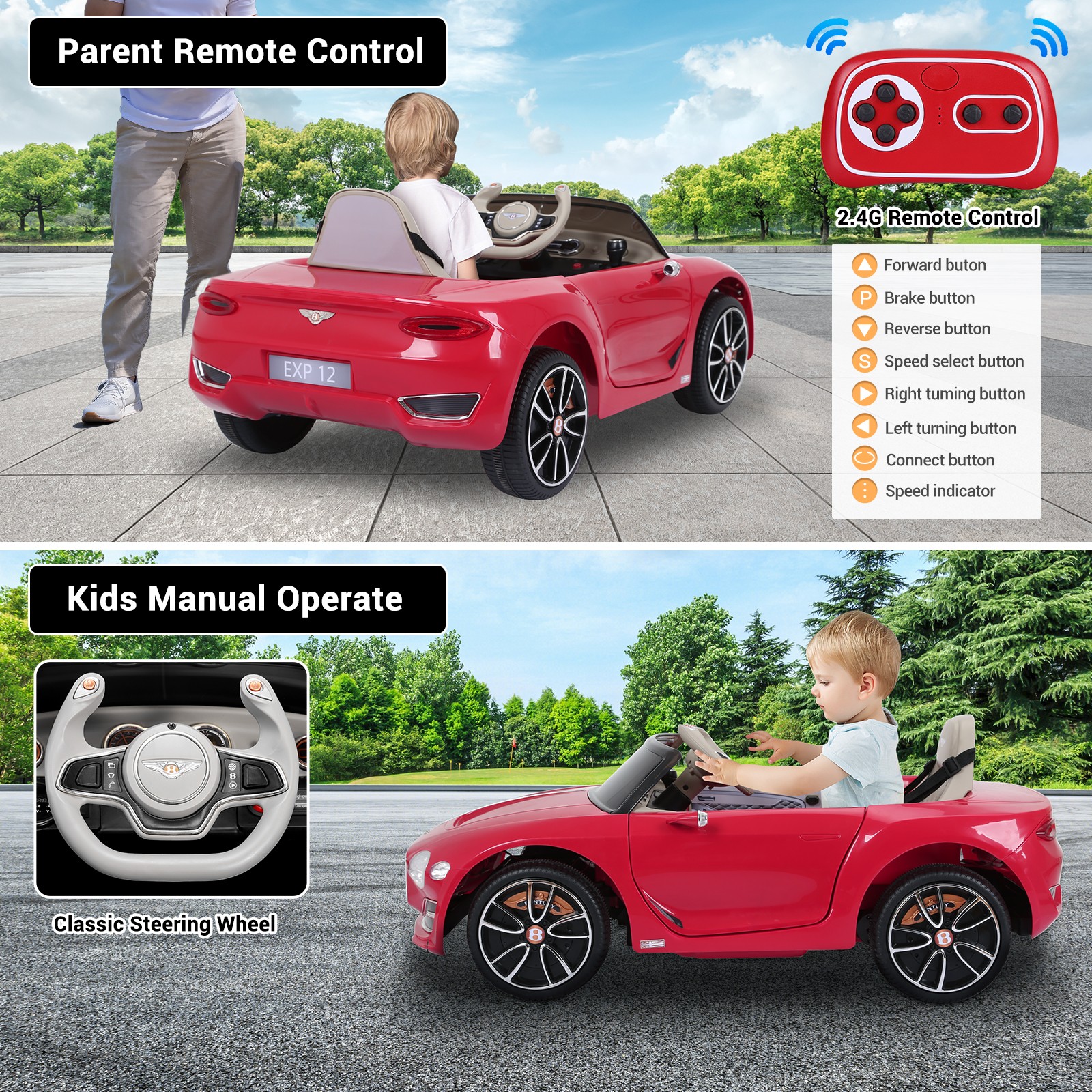 LICENSED BENTLEY Style Kids Ride on Car 12V Child Toy Electric w/ Remote Control