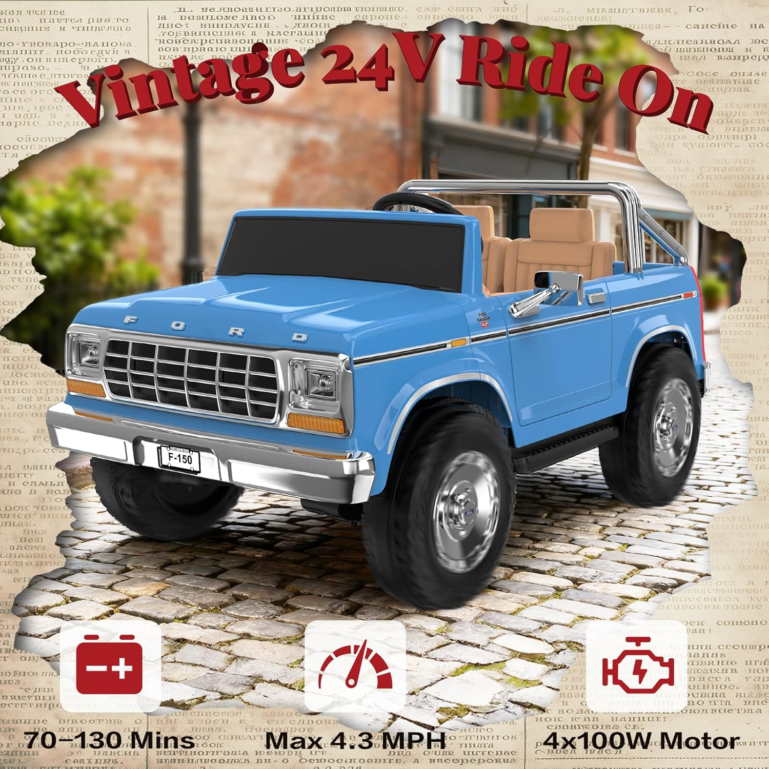 Licensed Ford F-150 24V 2 Seater Ride on Car for Kids, 4X100W Motors for All-Ter