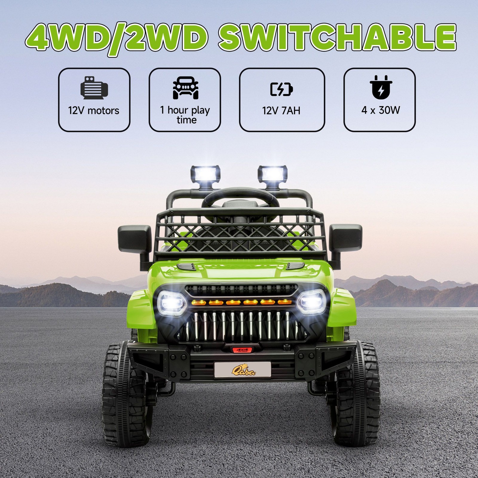 12V Durable Kids Car with Built-in Music Soft Start Seat Belt Green Color