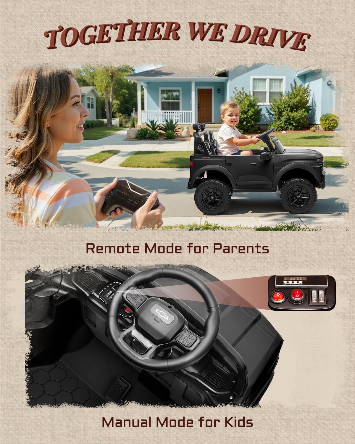 24V 2 Seater Ride on Toys Licensed Chevrolet Silverado, Electric Vehicle with Re