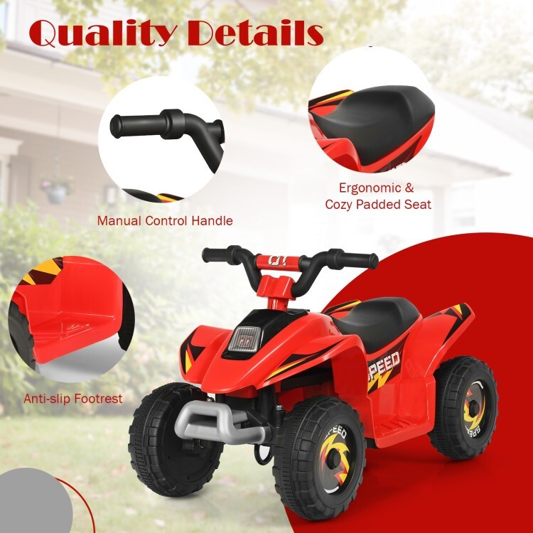 6V Battery Powered Kids Ride On Electric ATV Car Gift Toddler w/ 4 Large Wheels